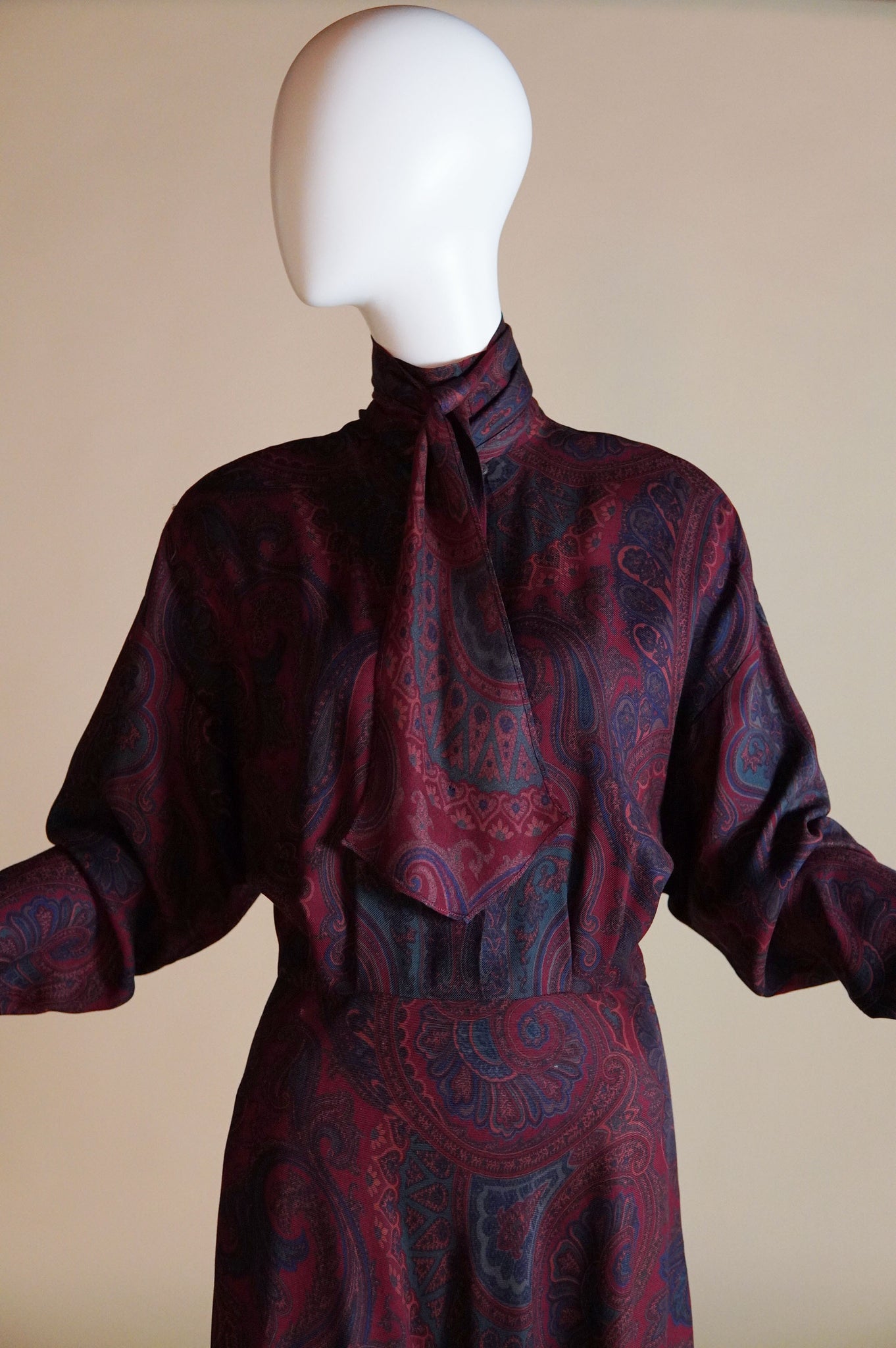 1980s Ralph Lauren paisley dress with neck tie - XS