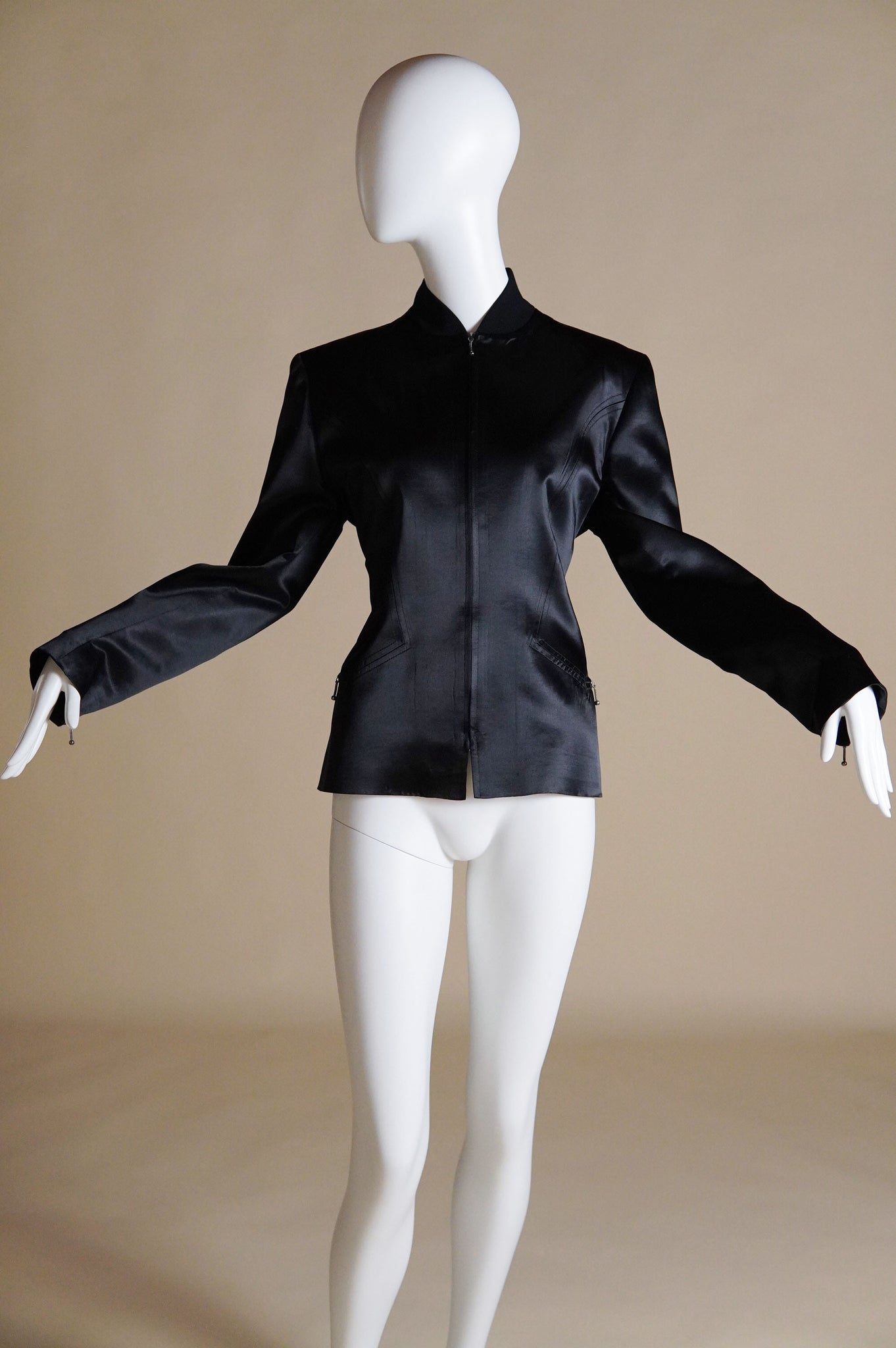 F/W 1990 John Galliano "Fencing" collection fitted runway satin jacket with bomber details - M