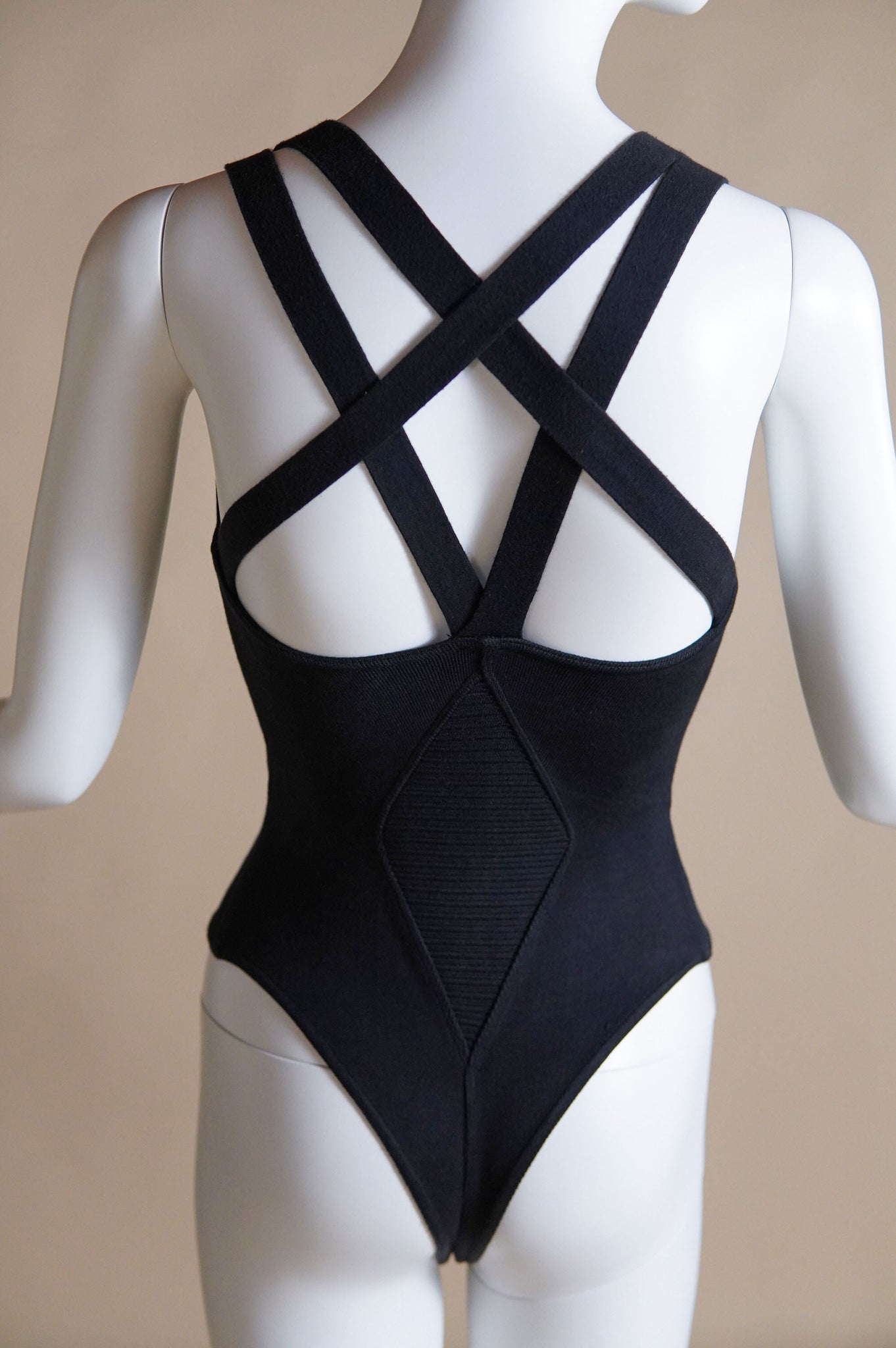 S/S 1990 Alaïa black runway bodysuit with ribbed panels - XS