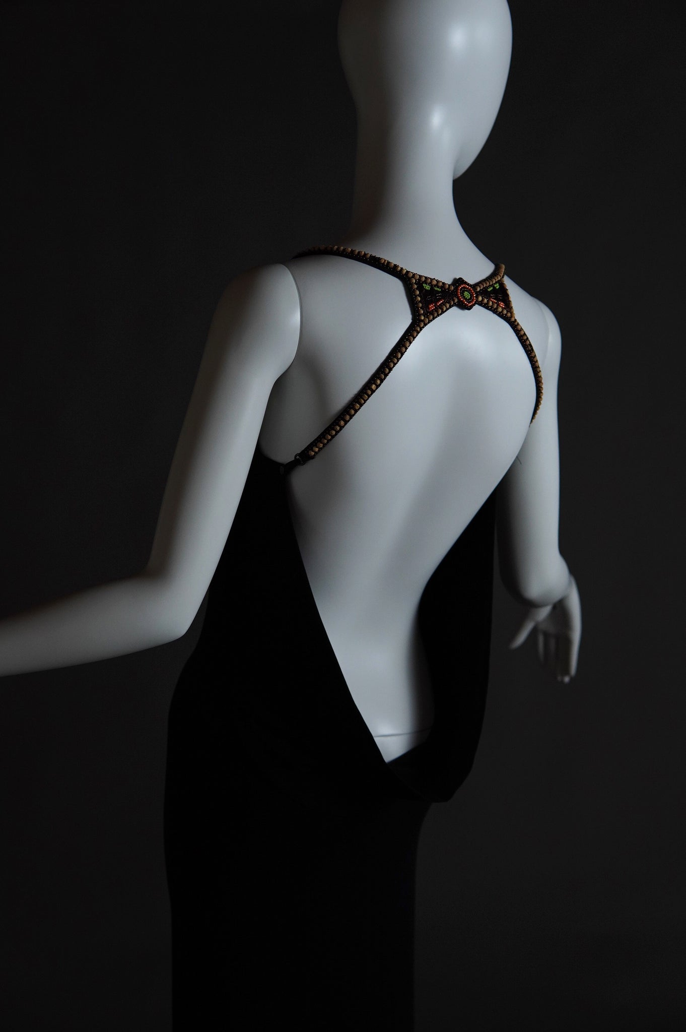 2000s Plein Sud black low cut backless dress with beaded accents - XS/S