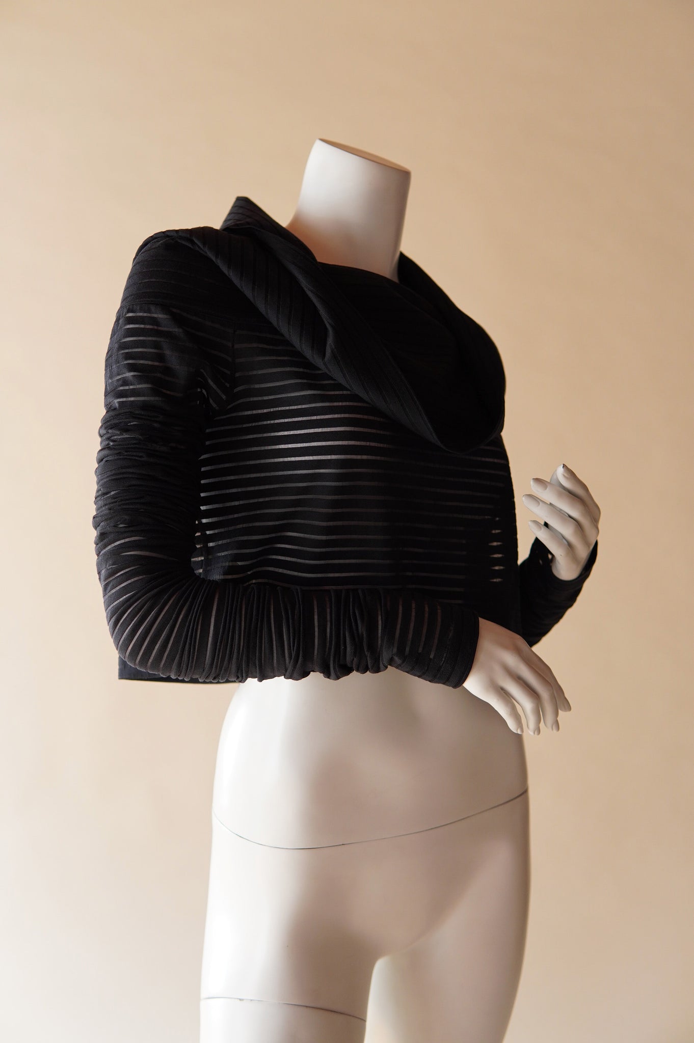 F/W 1989 Romeo Gigli semi-sheer stripe top with exaggerated long sleeves - S/M