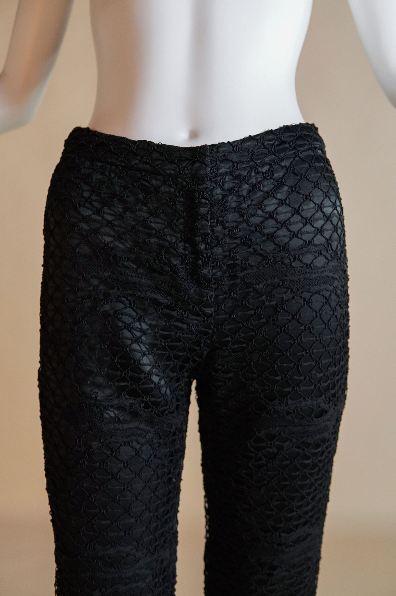 y2k Versace black satin pants with black lace overlay - XS