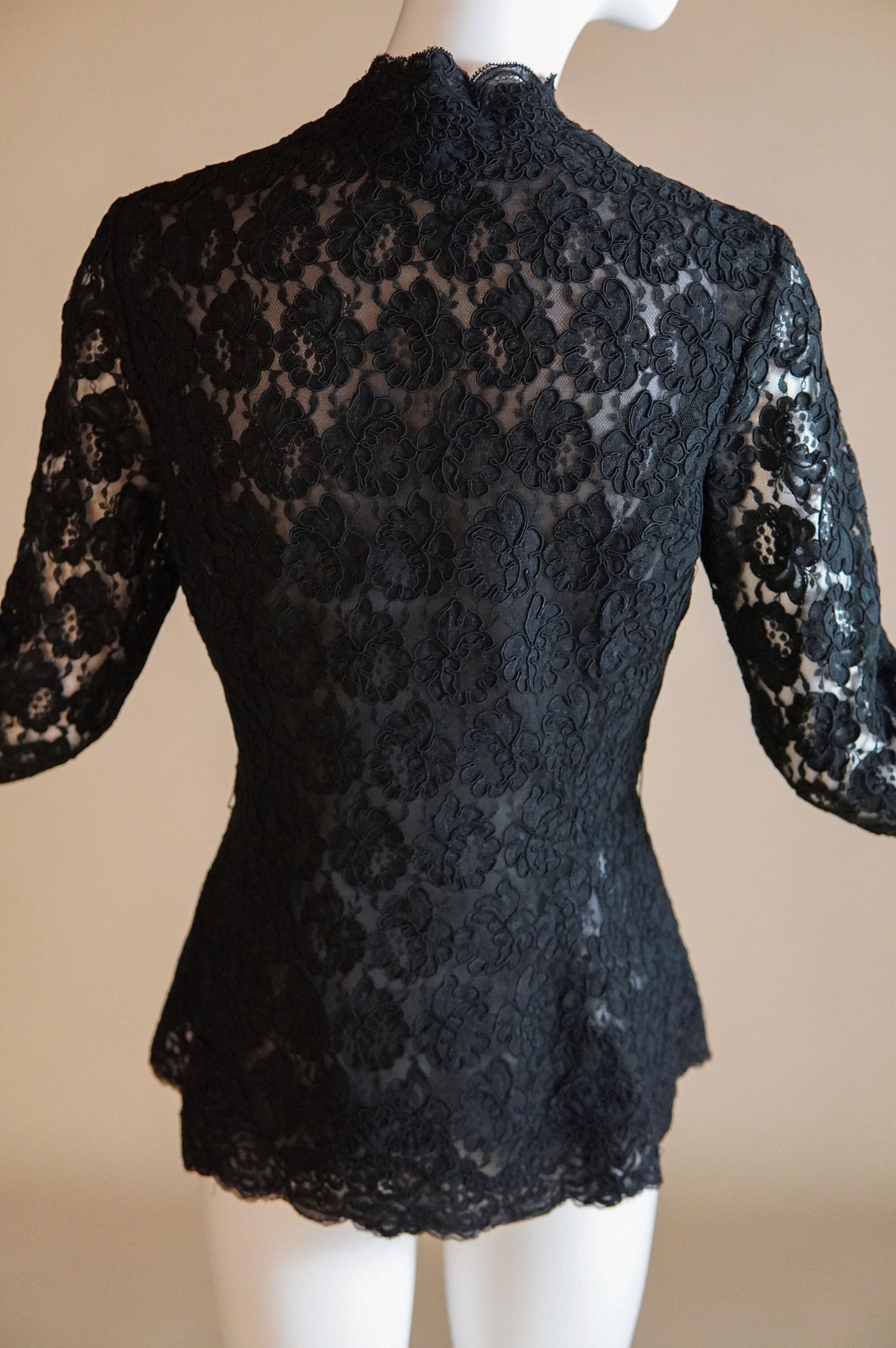 Victor Costa black lace evening jacket with sheer sleeves - XS/S