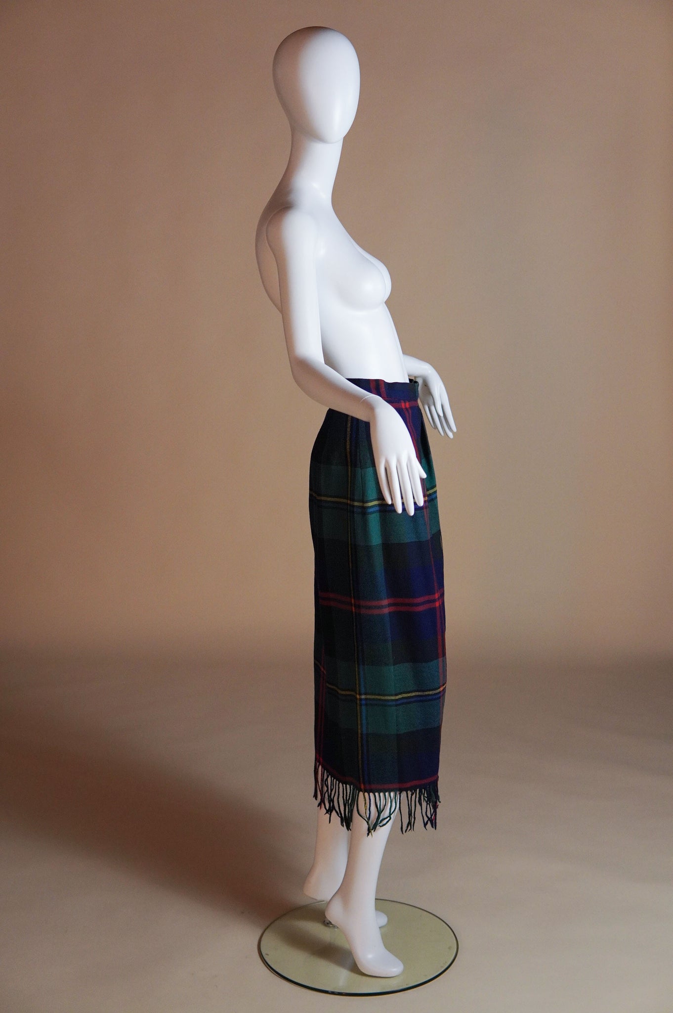 1980s Ralph Lauren tartan blanket wrap-skirt with fringe - XS/S