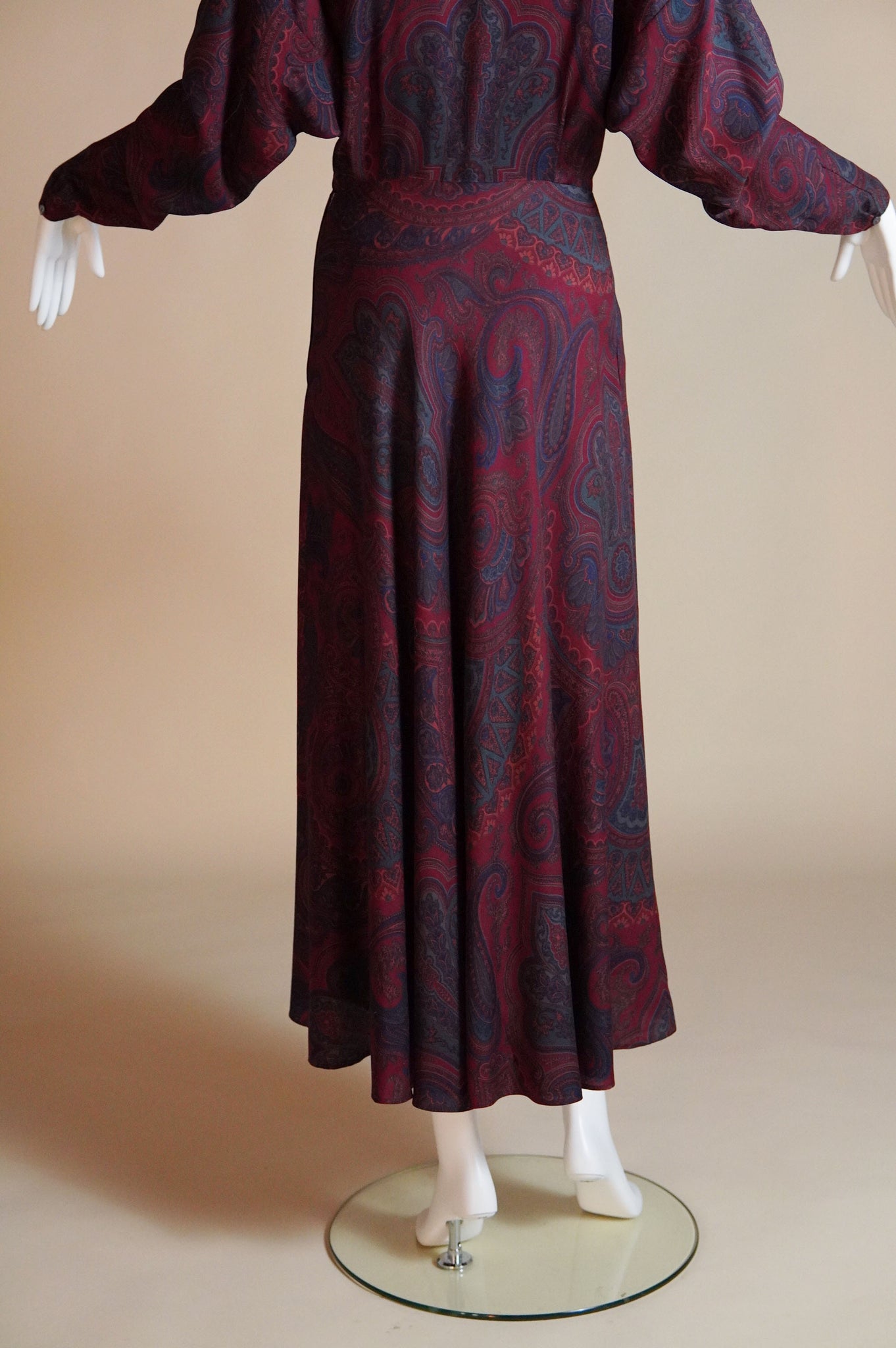 1980s Ralph Lauren paisley dress with neck tie - XS