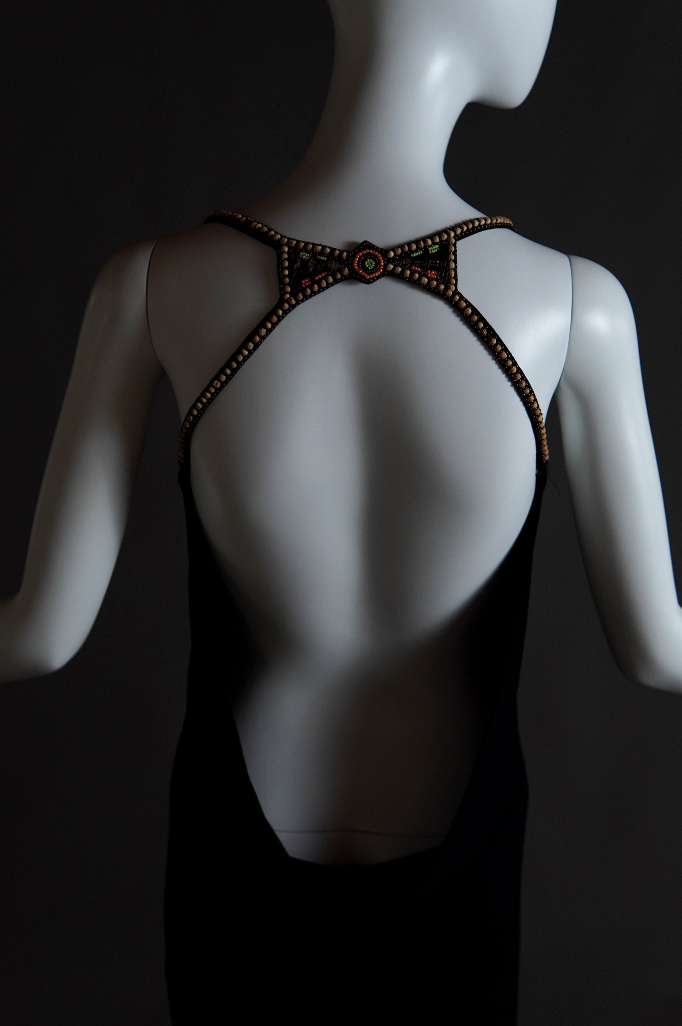 2000s Plein Sud black low cut backless dress with beaded accents - XS/S