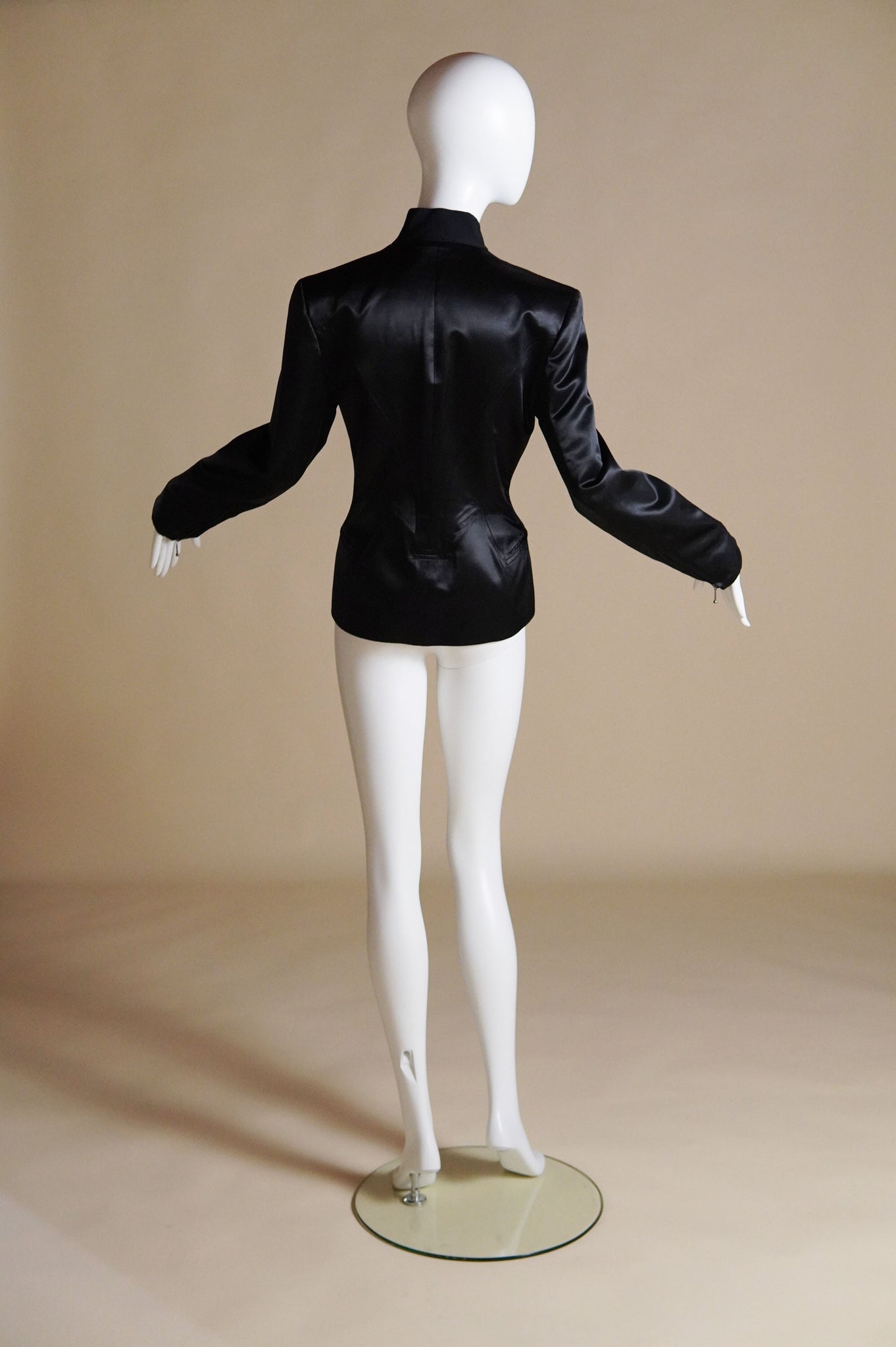 F/W 1990 John Galliano "Fencing" collection fitted runway satin jacket with bomber details - M