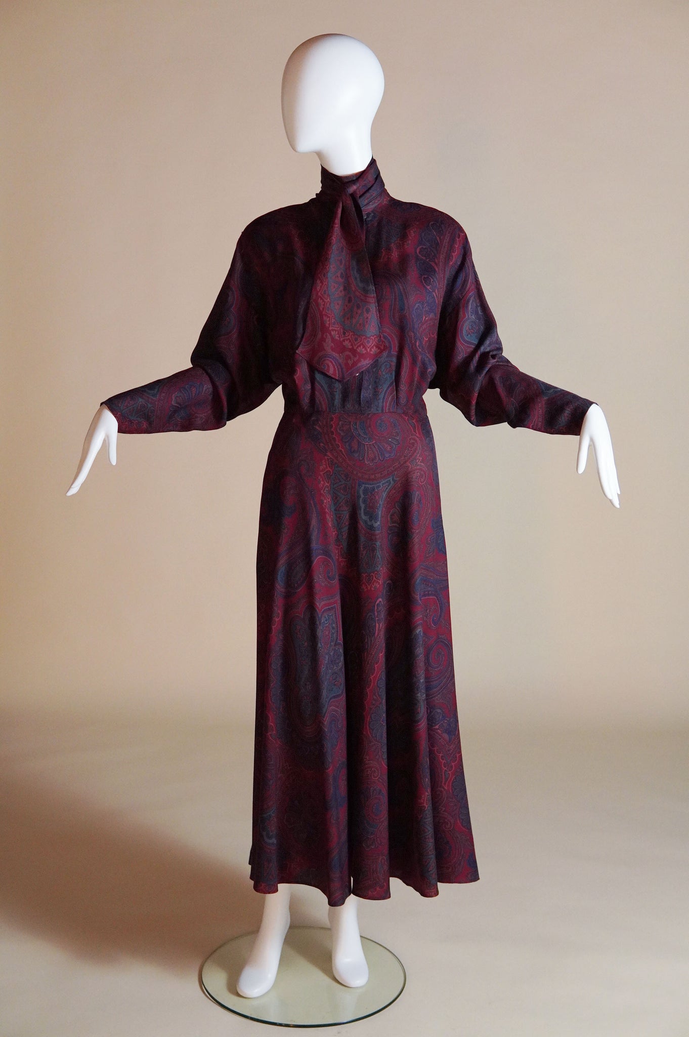 1980s Ralph Lauren paisley dress with neck tie - XS