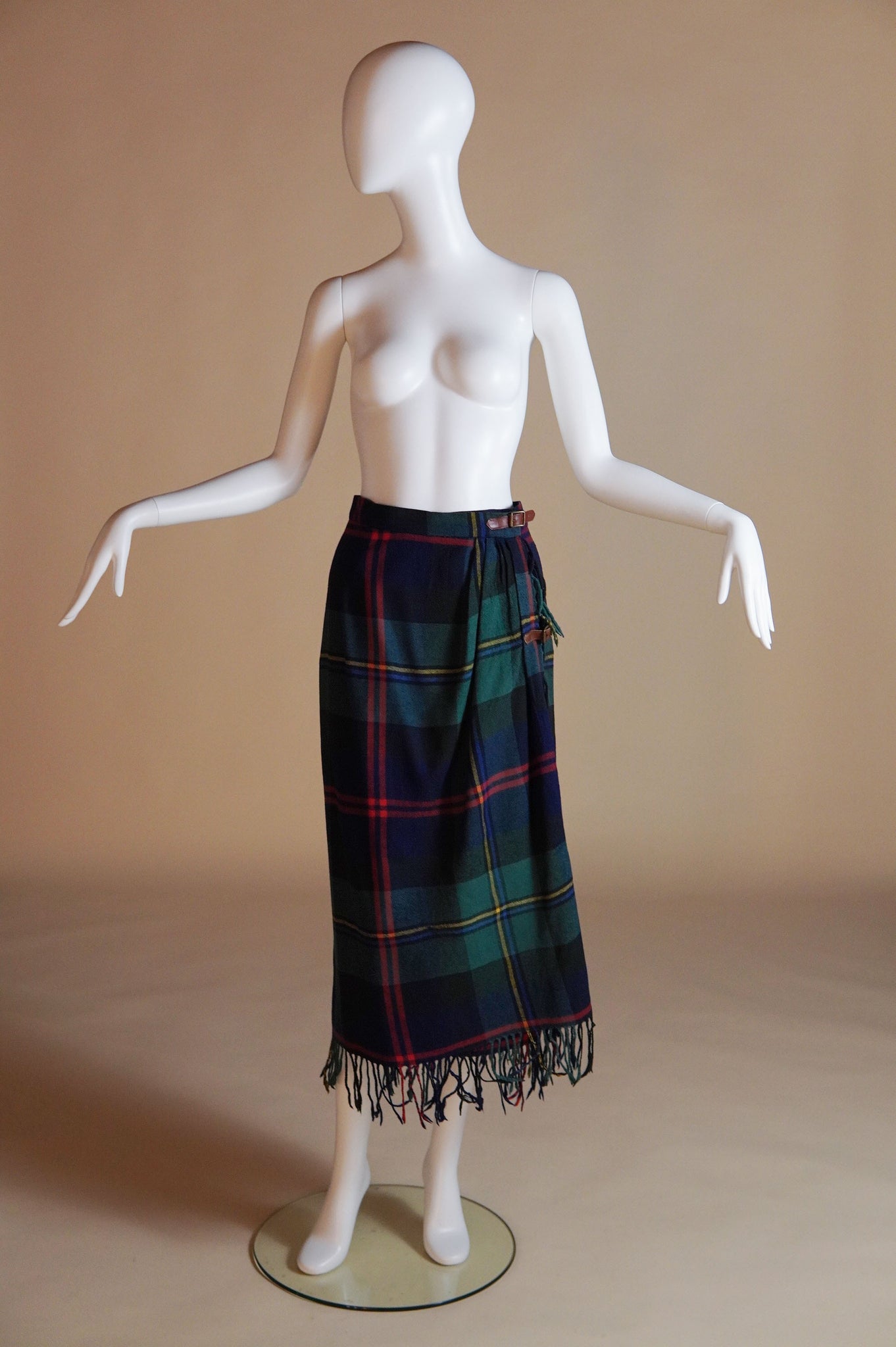 1980s Ralph Lauren tartan blanket wrap-skirt with fringe - XS/S