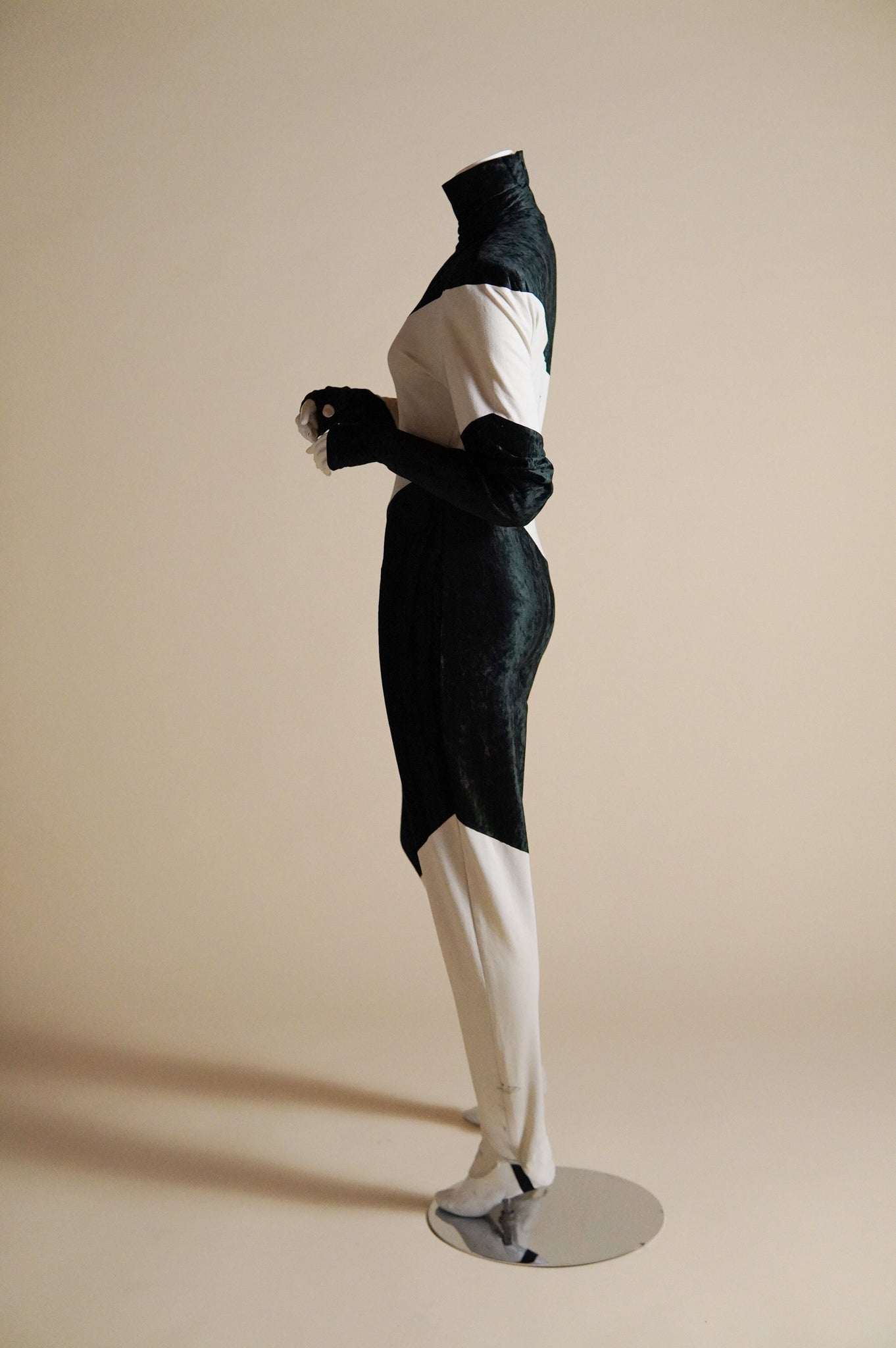 F/W 1990 Norma Kamali runway diagonal black and white jumpsuit - XS/S