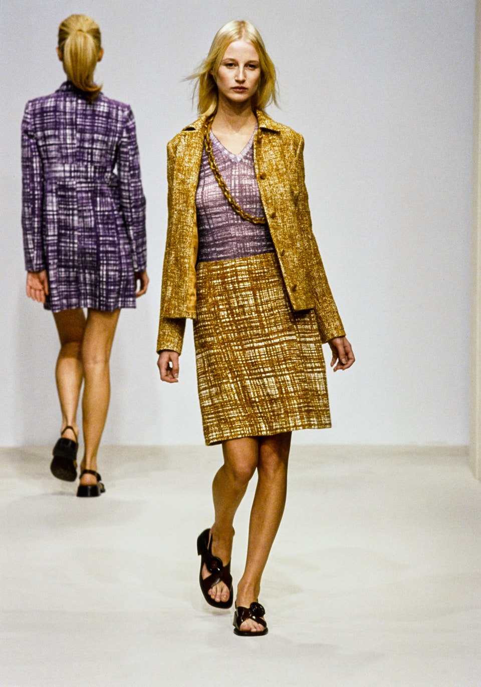 S/S 1996 Prada "Ugly Chic" tweed set with blazer and wrap skirt - XS/S