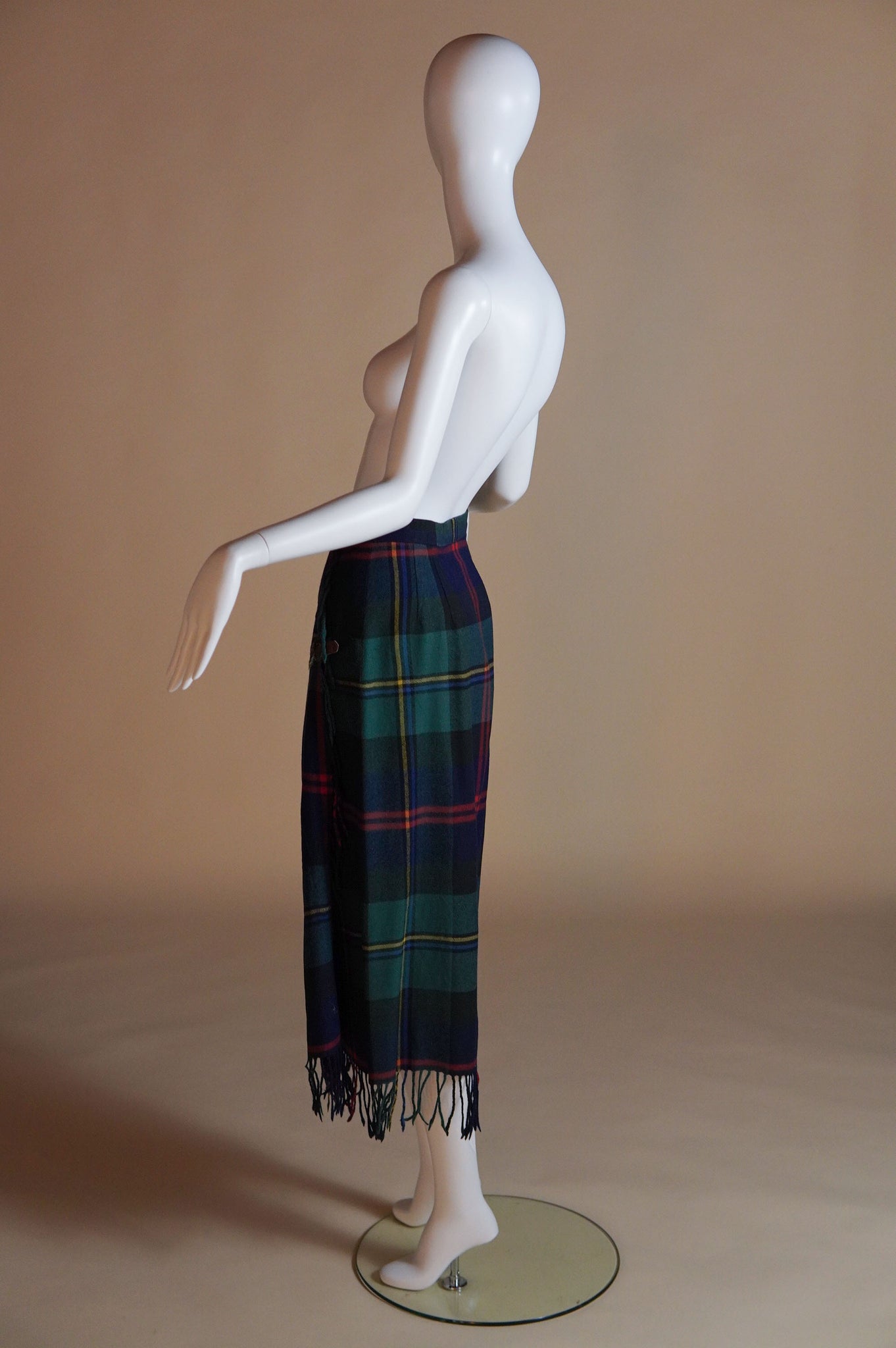 1980s Ralph Lauren tartan blanket wrap-skirt with fringe - XS/S