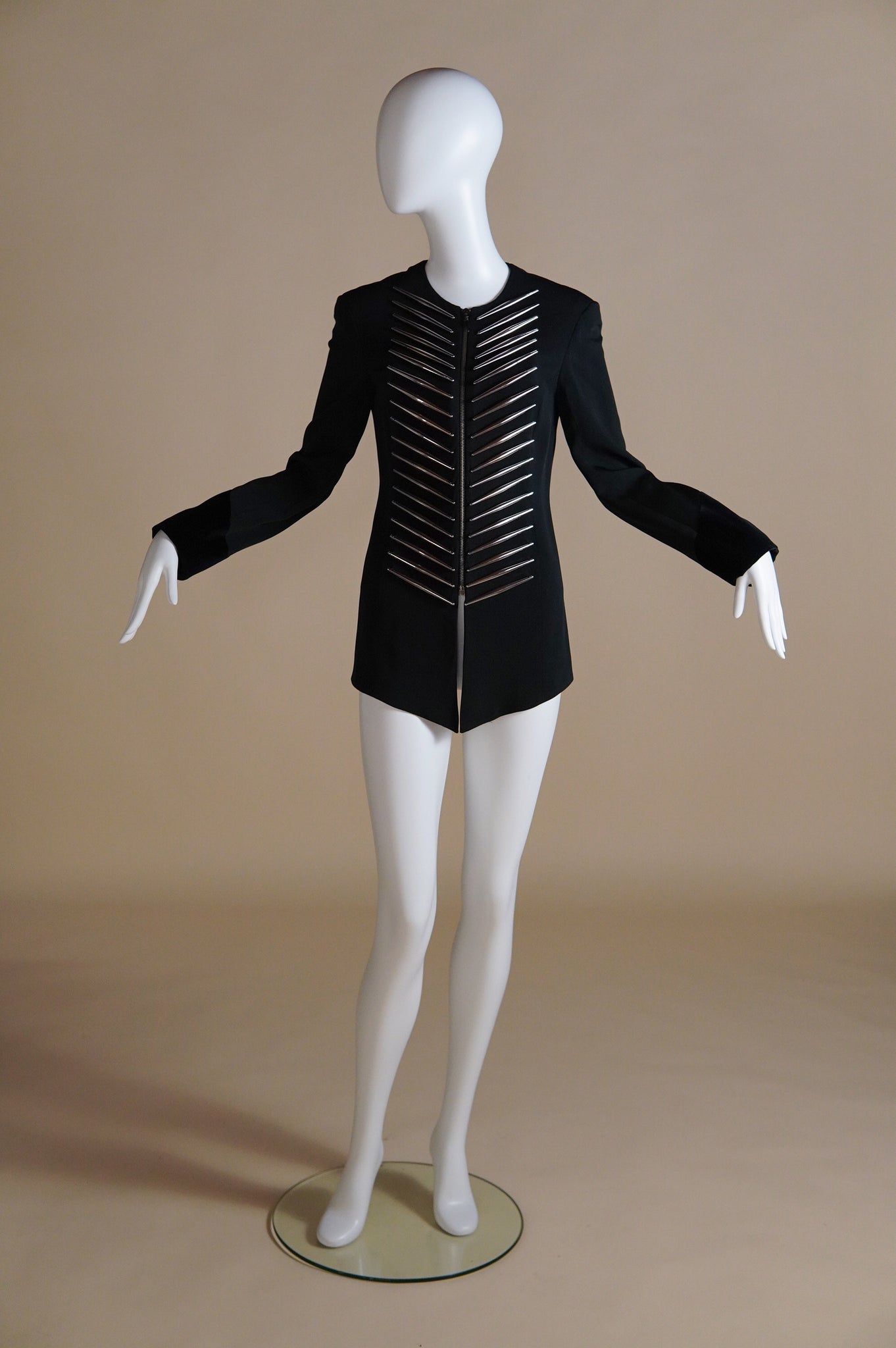 S/S 1992 Rifat Ozbek documented jacket with silver detail and velvet cuff - XS/S