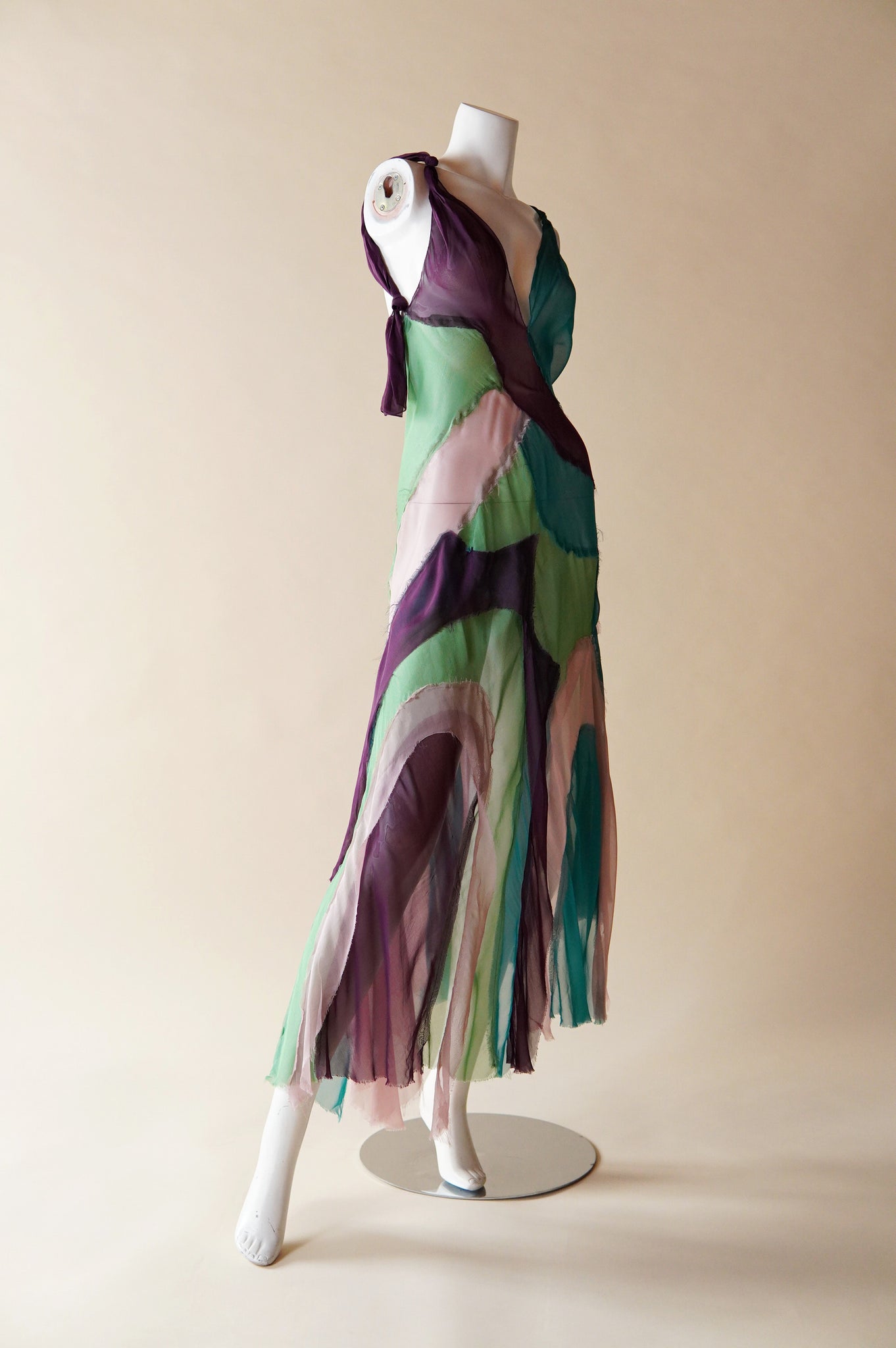 S/S 2005 Alberta Ferretti colourful sheer silk patchwork dress - XS/S