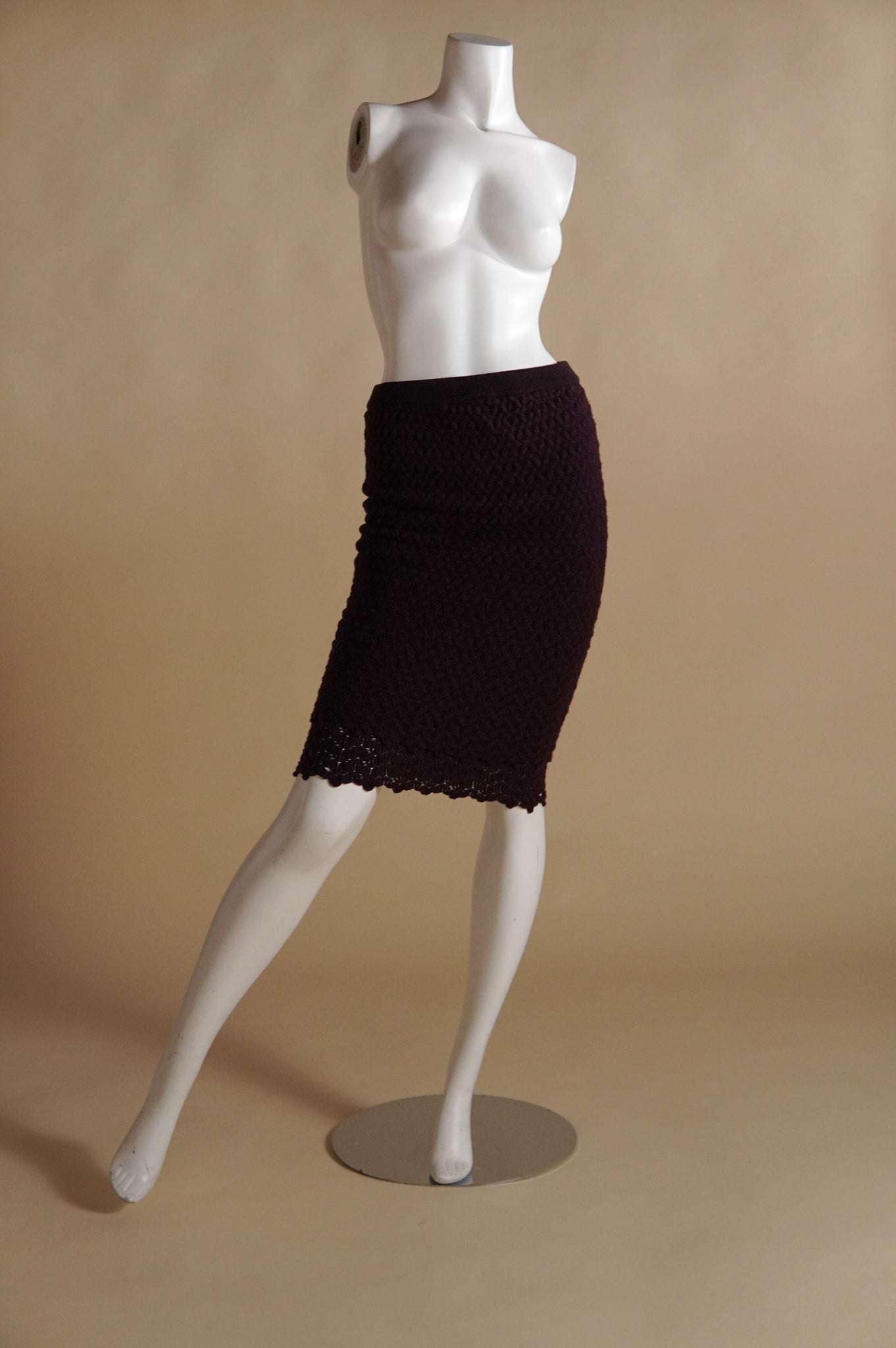 F/W 1987 Callaghan by Romeo Gigli textured and tiered brown wool skirt - XS