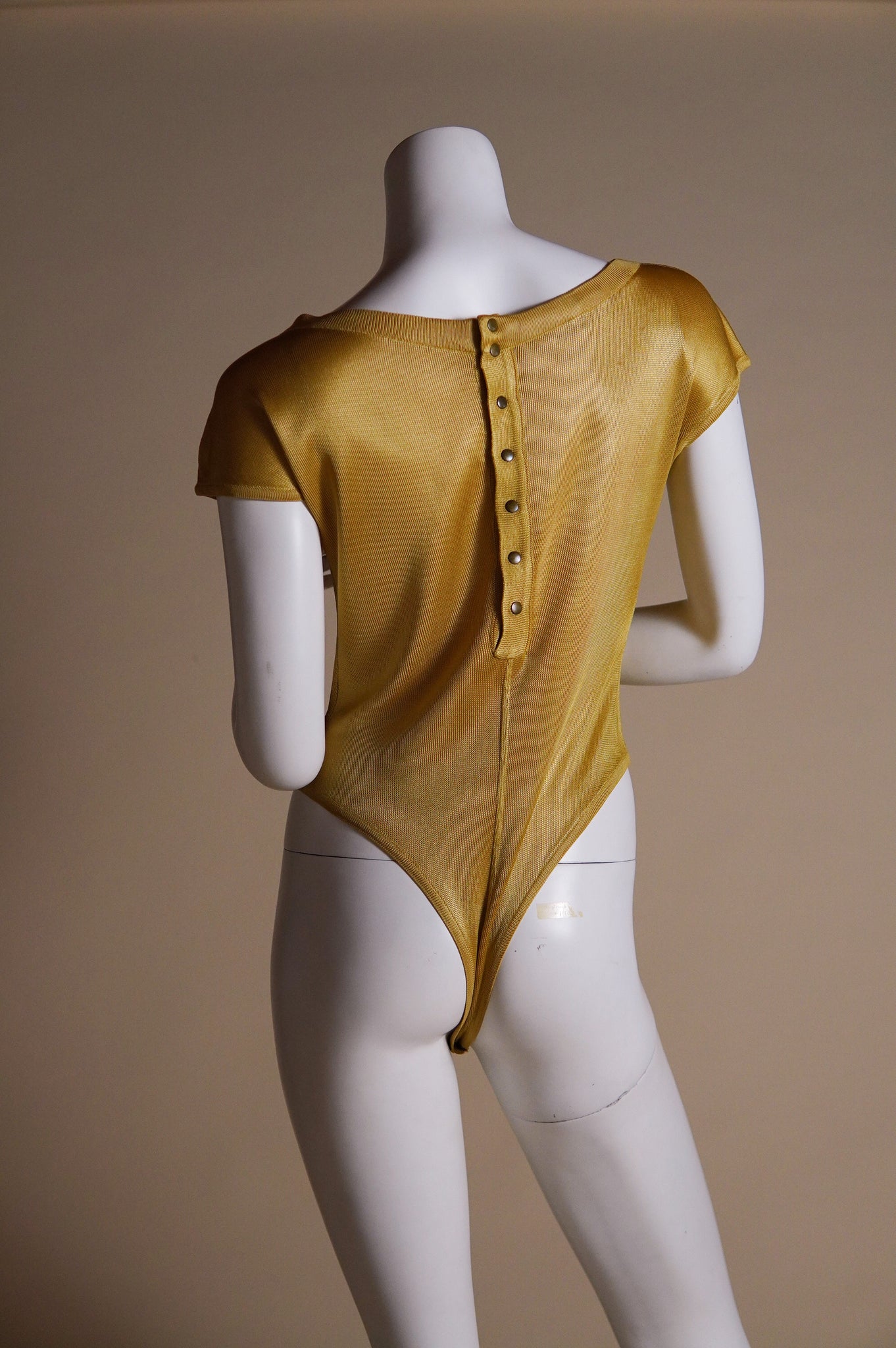 S/S 1986 Alaïa runway yellow bodysuit with snap closure and cap sleeve - XS