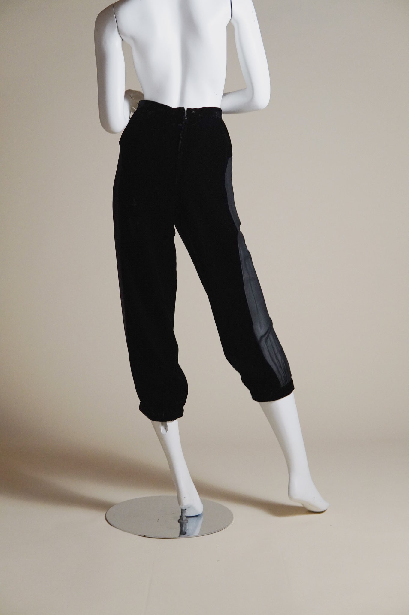 Pierre Balmain Couture silk velvet cropped harem trousers with dramatic sheer silk panels - XS