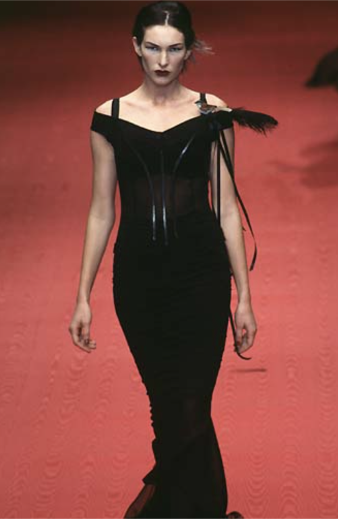 F/W 1997 Dolce & Gabbana runway stretch silk sheer gown with boned corset - M/L