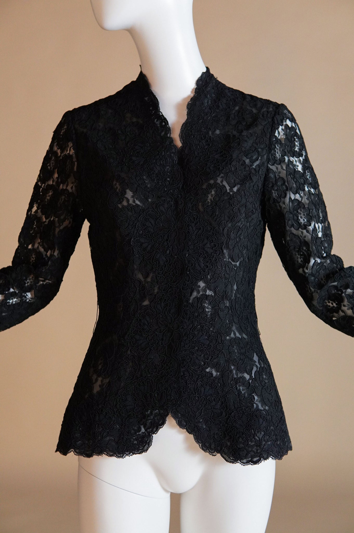 Victor Costa black lace evening jacket with sheer sleeves - XS/S