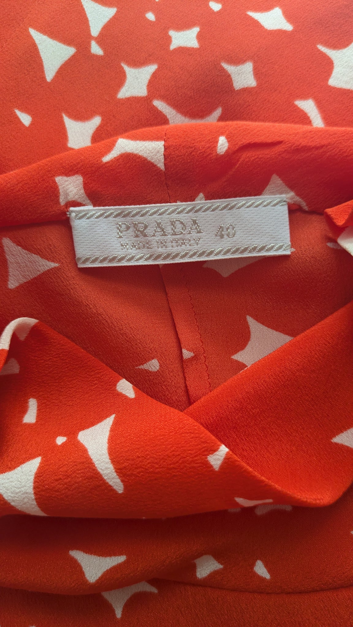 S/S 2001 Prada leaf pattern orange and white silk top - XS/S