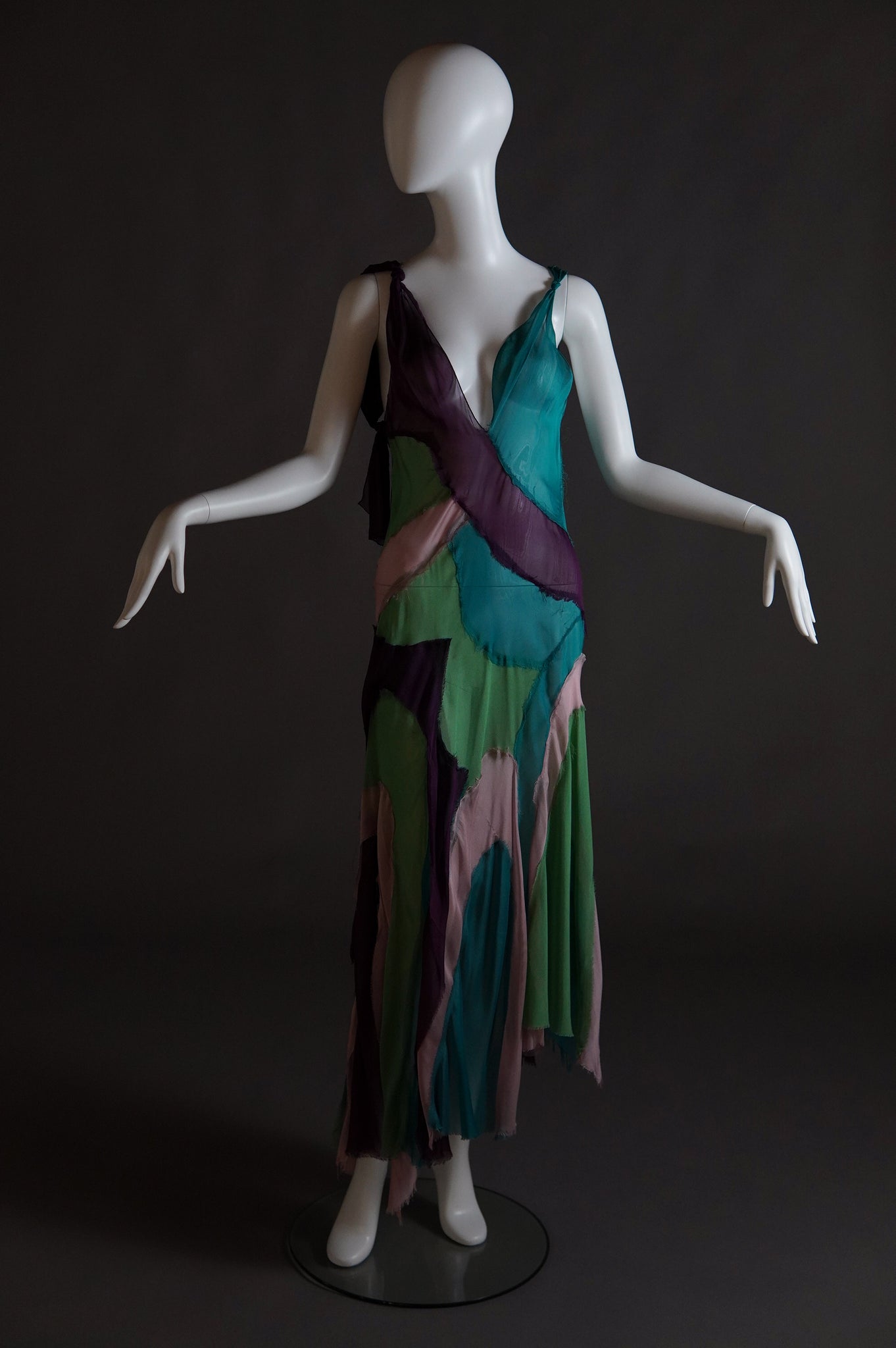 S/S 2005 Alberta Ferretti colourful sheer silk patchwork dress - XS/S