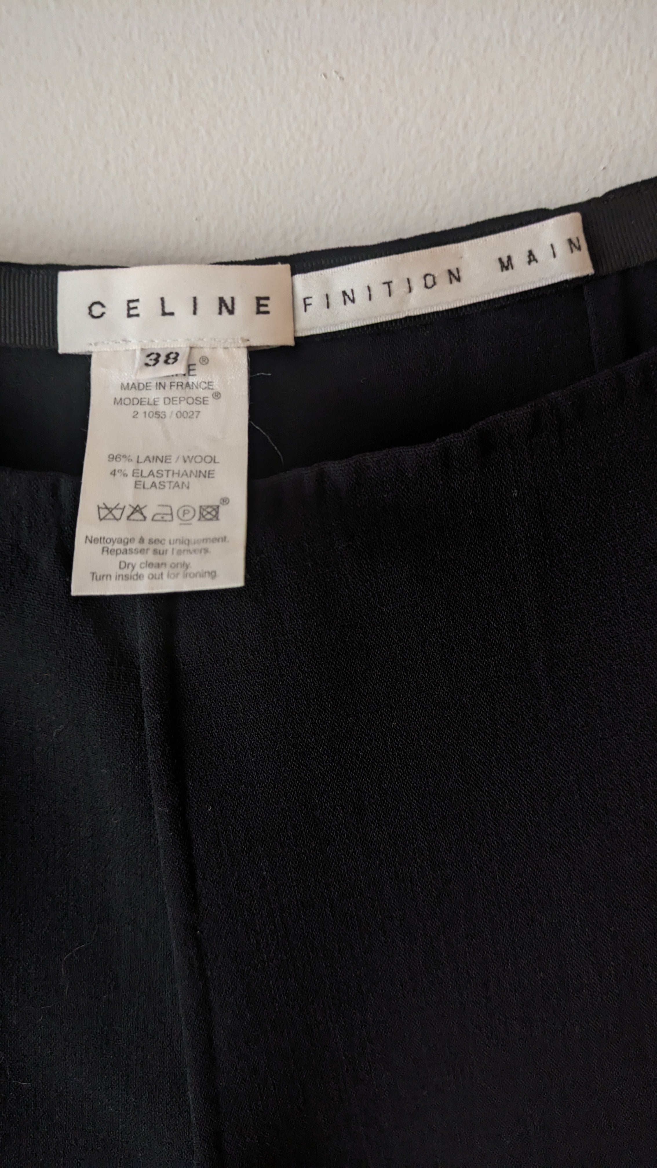 パンツ CELINE Zipper Wool Flare Pants Céline black flare wool pants with gold embroidery detail