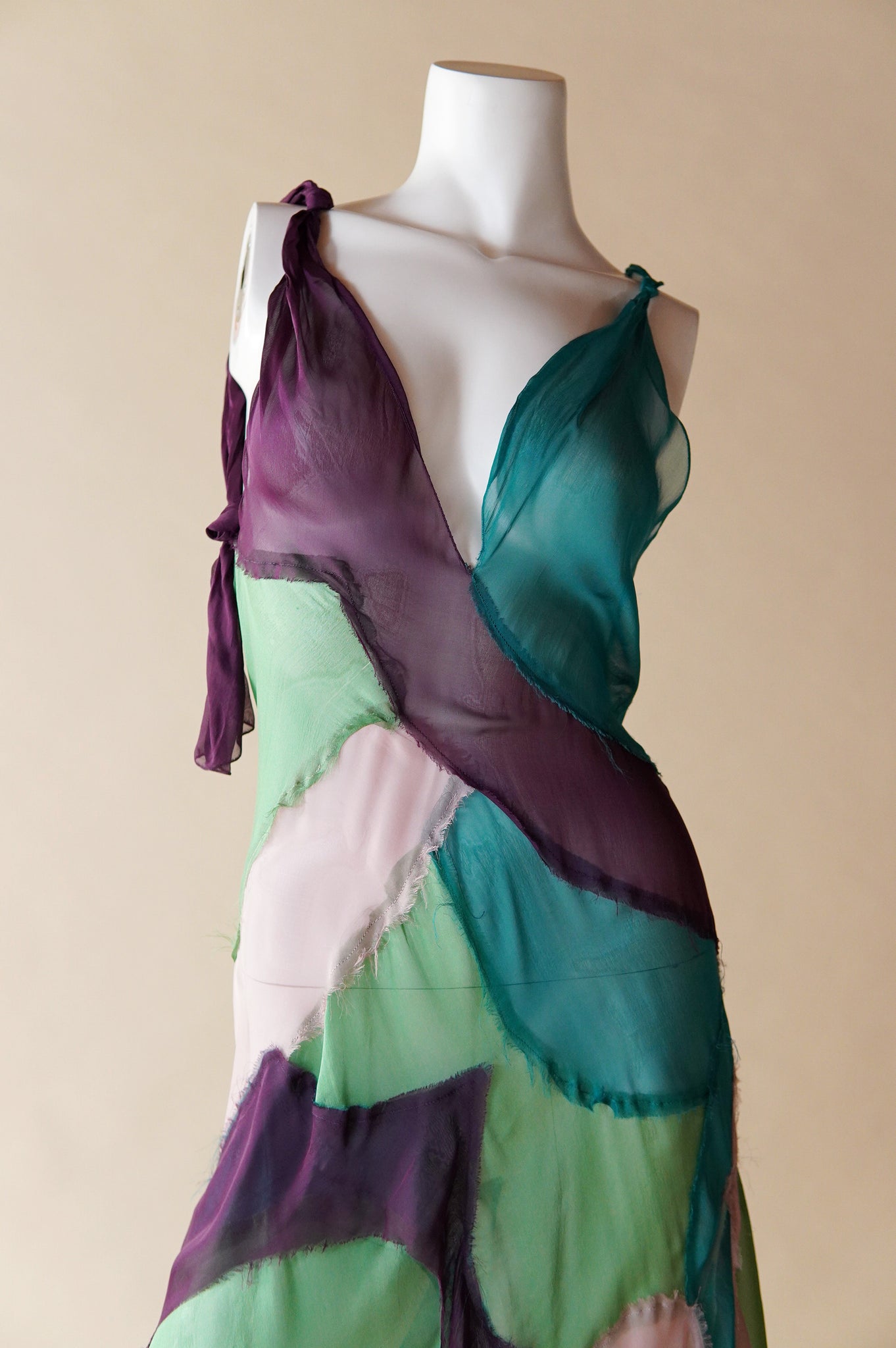 S/S 2005 Alberta Ferretti colourful sheer silk patchwork dress - XS/S