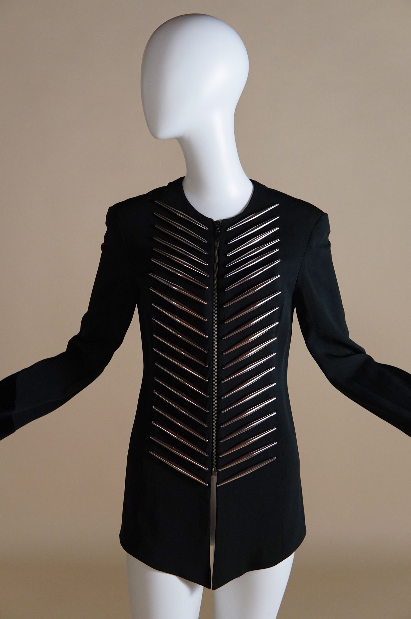 S/S 1992 Rifat Ozbek documented jacket with silver detail and velvet cuff - XS/S