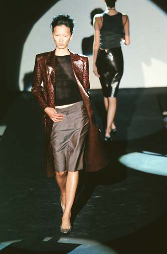 S/S 1998 Gucci by Tom Ford runway mauve iridescent low waist pencil skirt - XS