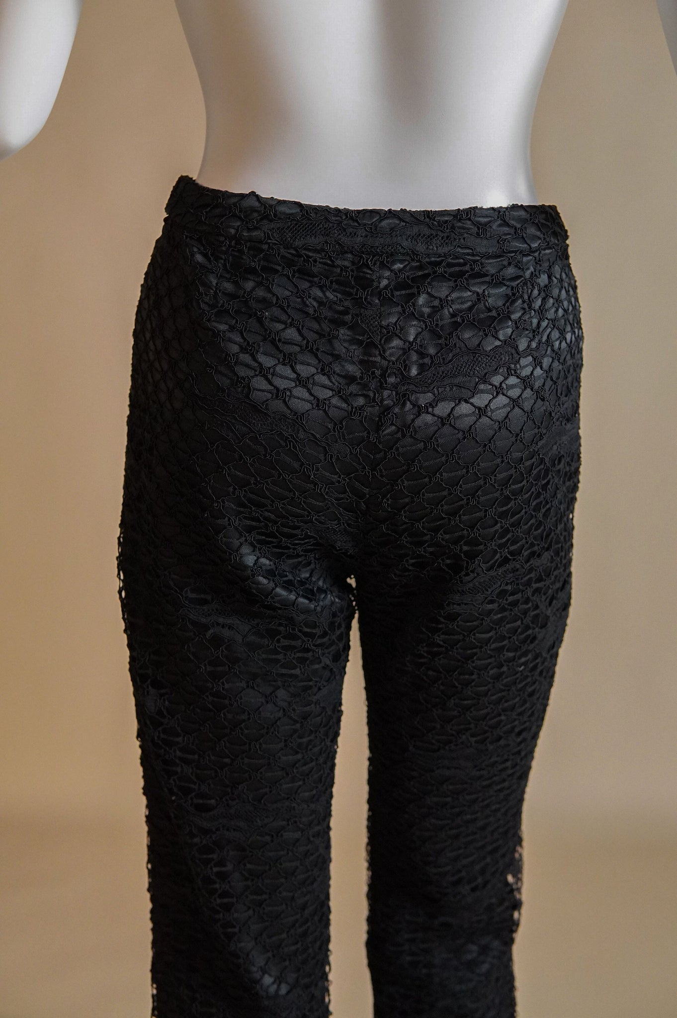 y2k Versace black satin pants with black lace overlay - XS