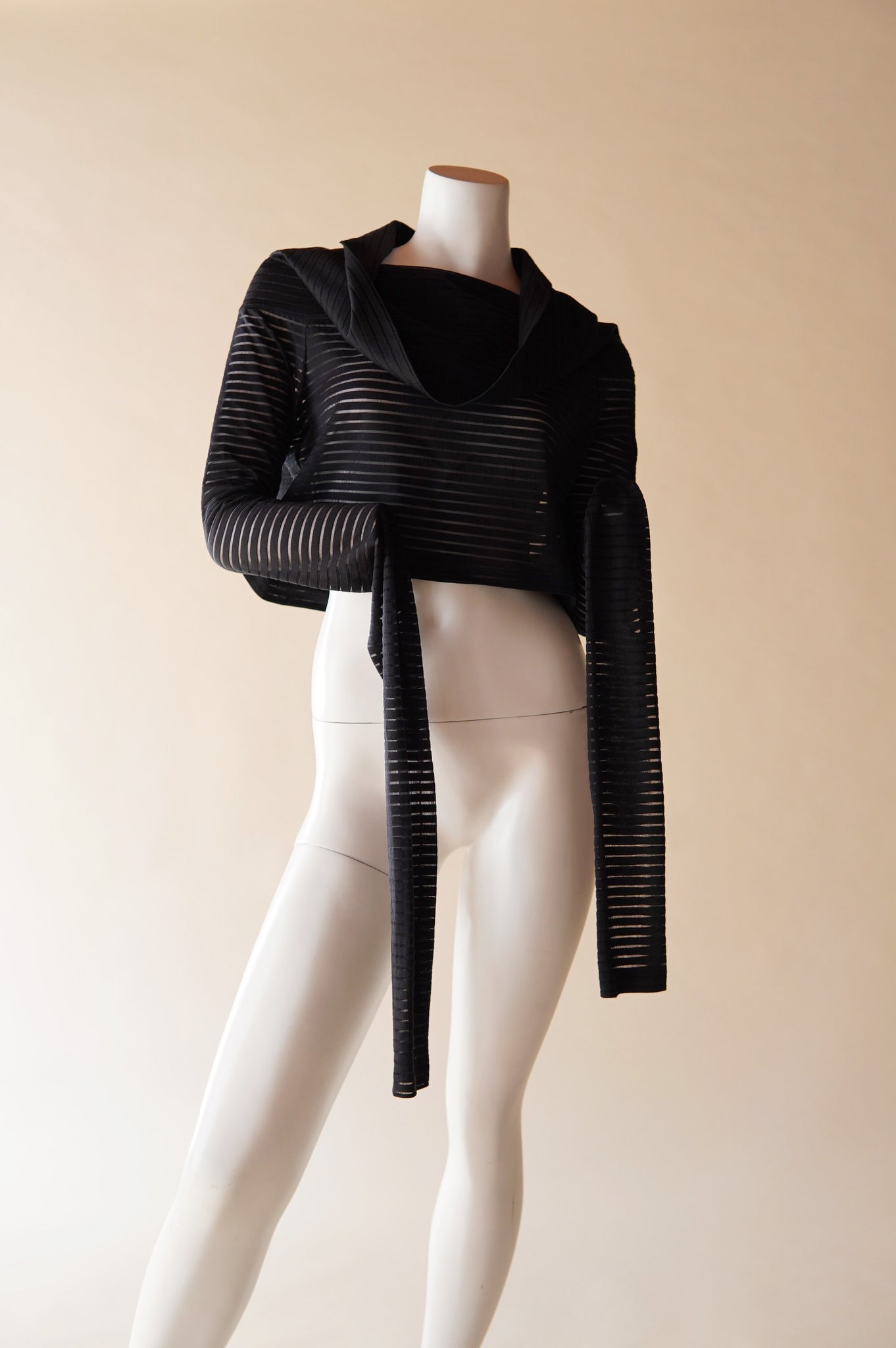 F/W 1989 Romeo Gigli semi-sheer stripe top with exaggerated long sleeves - S/M