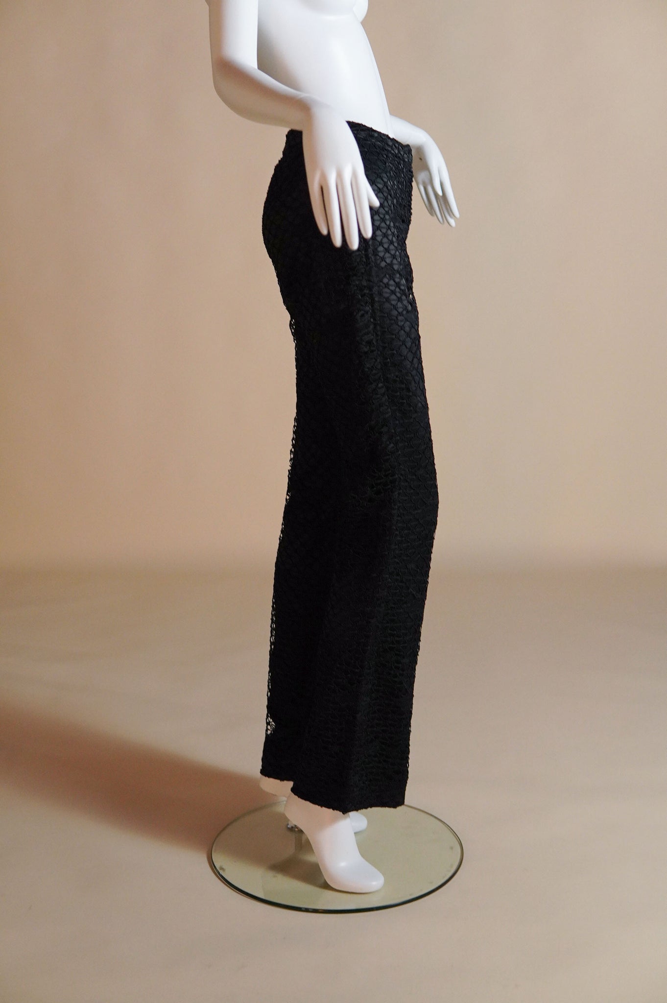 y2k Versace black satin pants with black lace overlay - XS