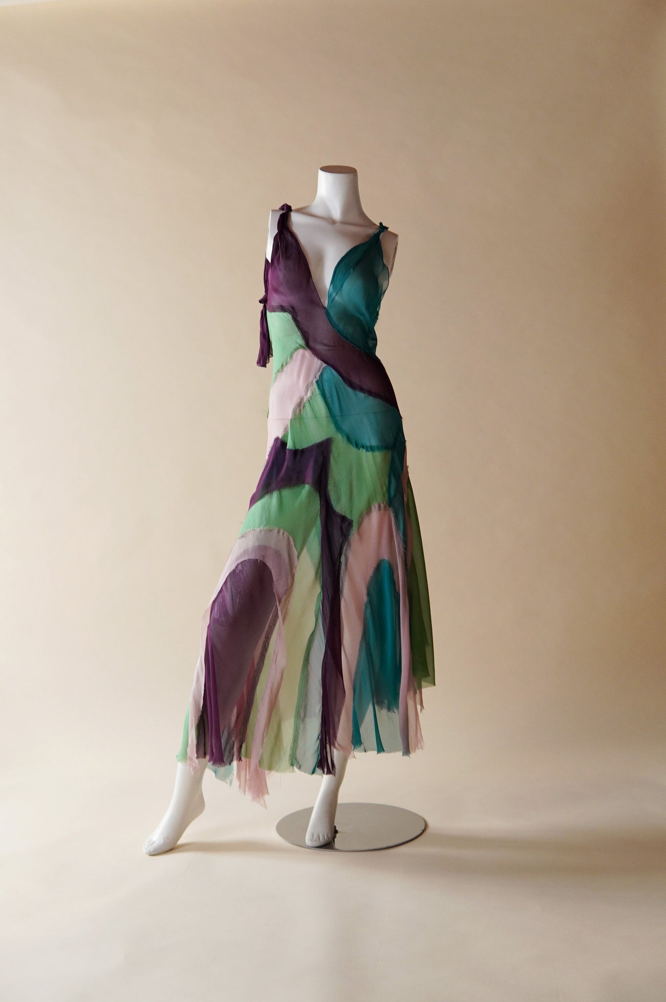 S/S 2005 Alberta Ferretti colourful sheer silk patchwork dress - XS/S