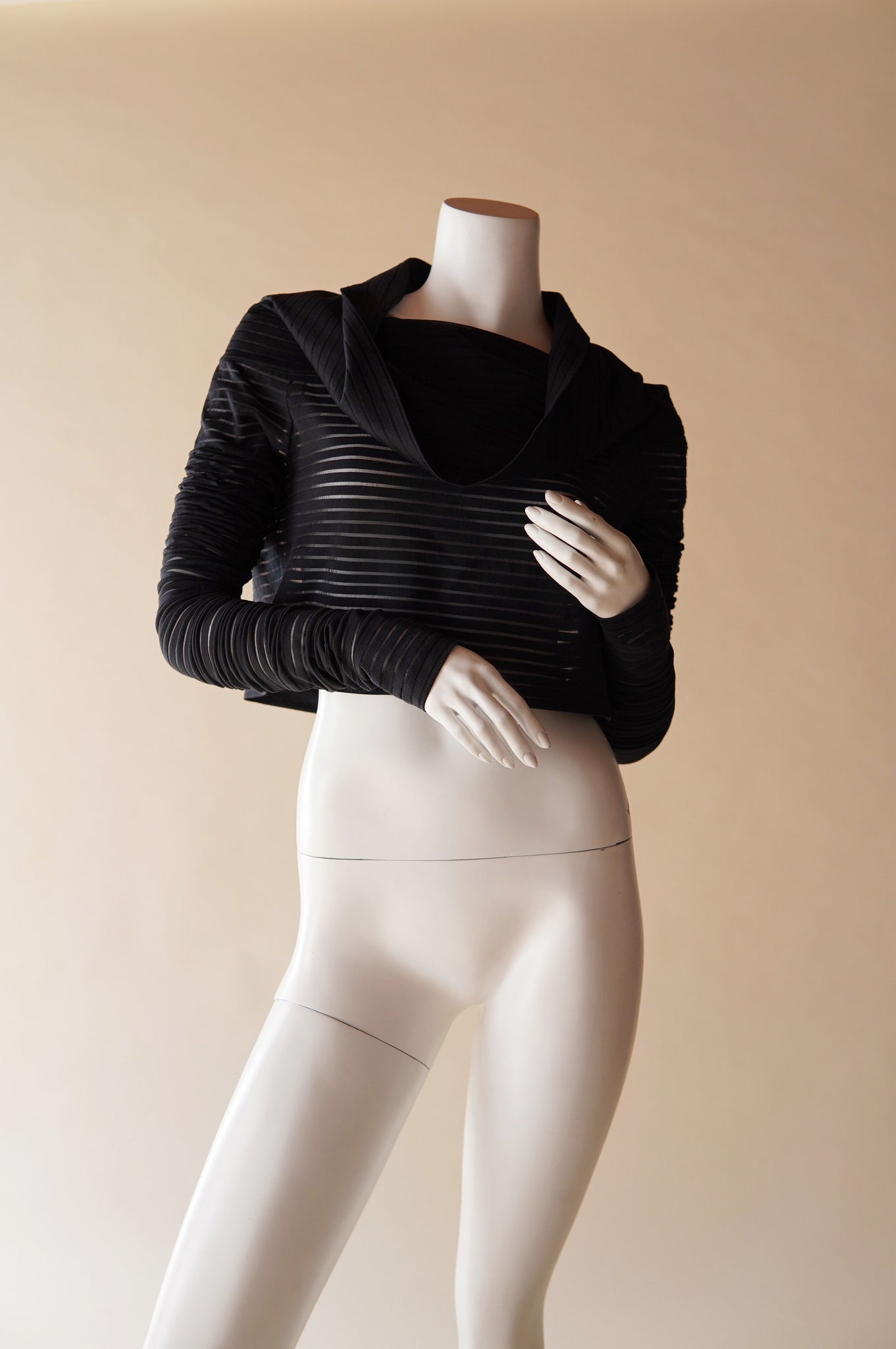 F/W 1989 Romeo Gigli semi-sheer stripe top with exaggerated long sleeves - S/M