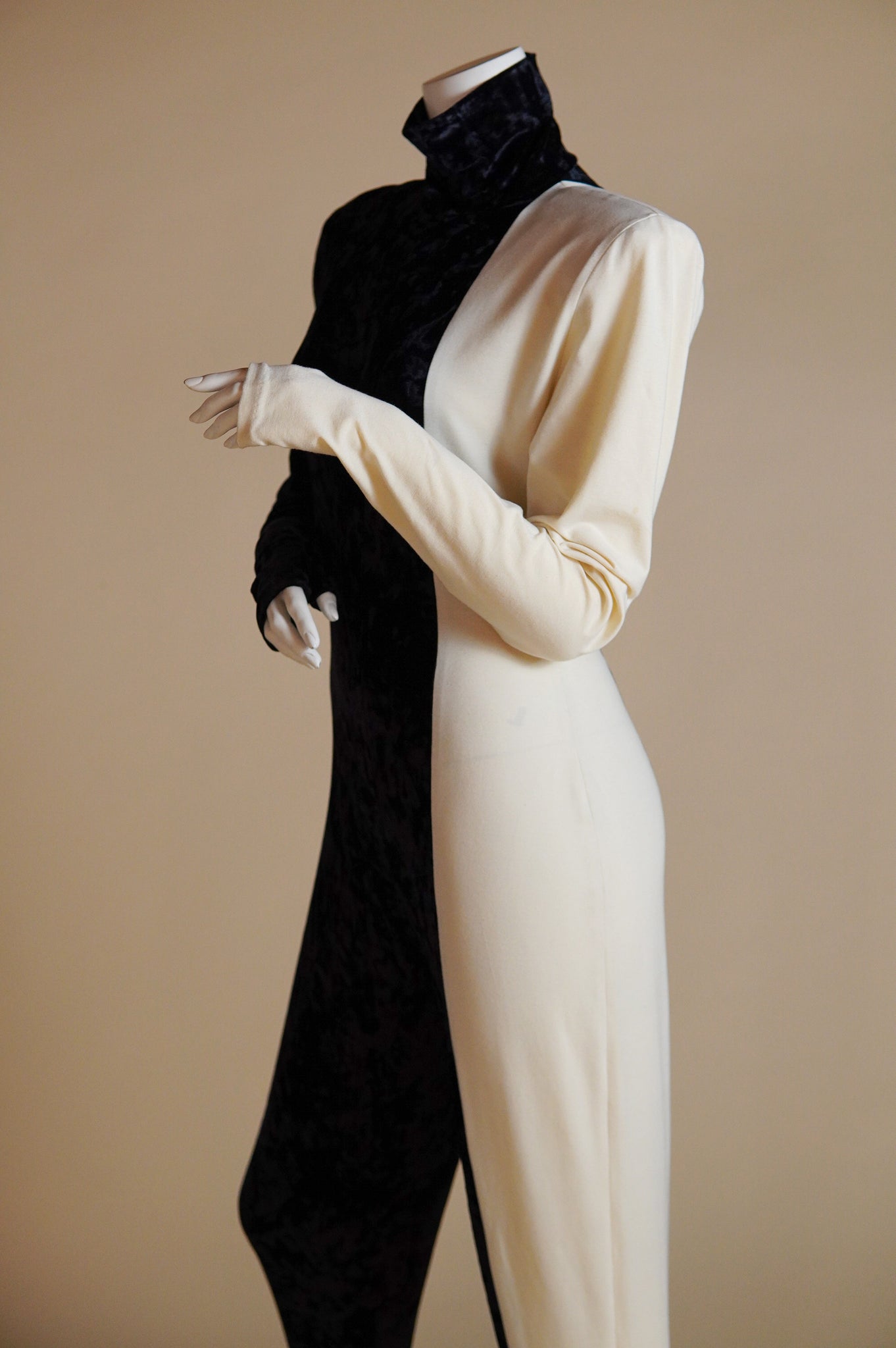 F/W 1990 Norma Kamali runway vertical split black and white jumpsuit - XS/S