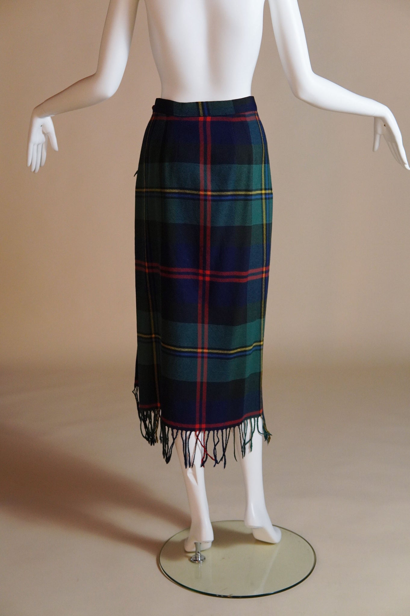 1980s Ralph Lauren tartan blanket wrap-skirt with fringe - XS/S