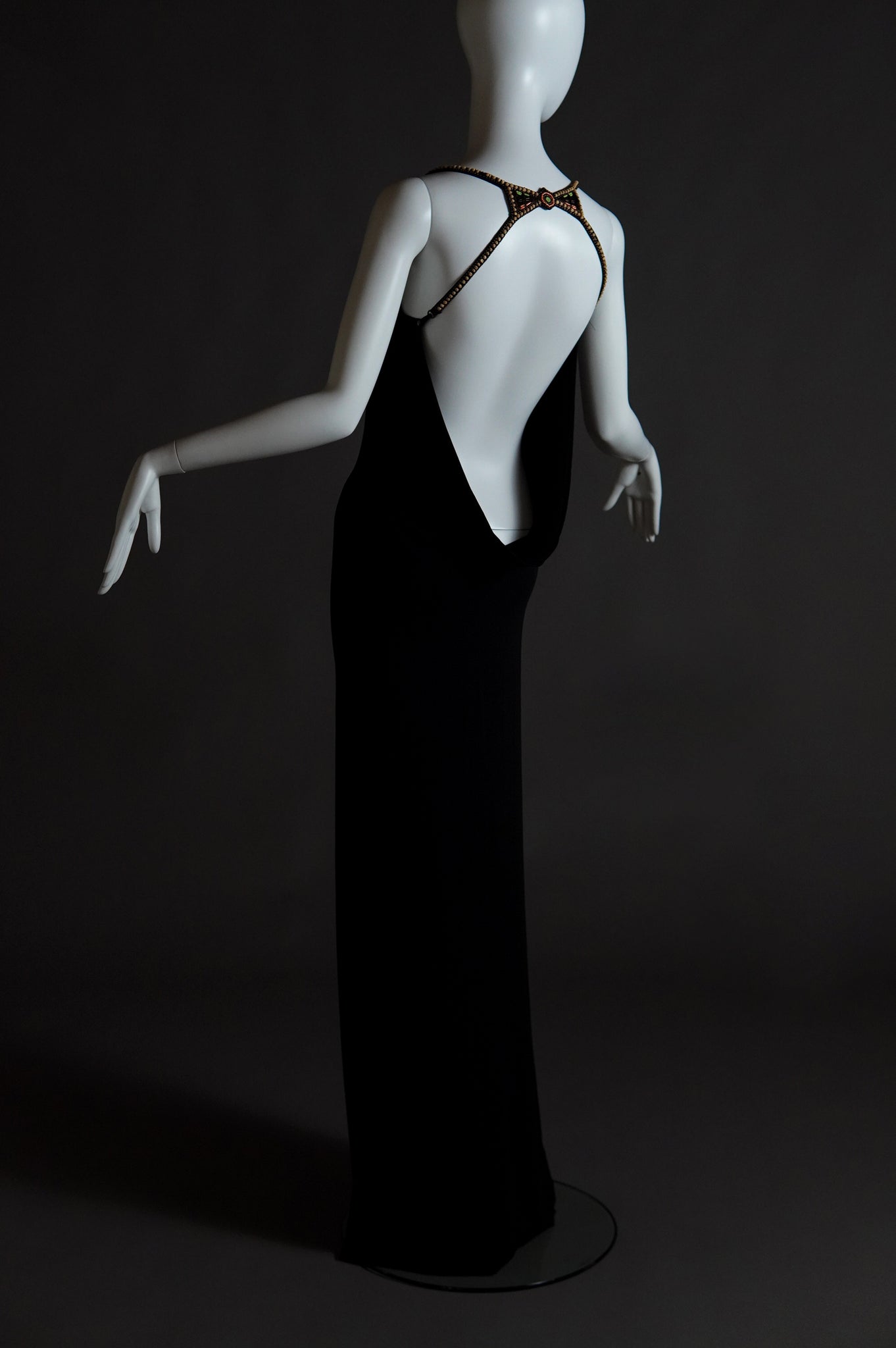 2000s Plein Sud black low cut backless dress with beaded accents - XS/S