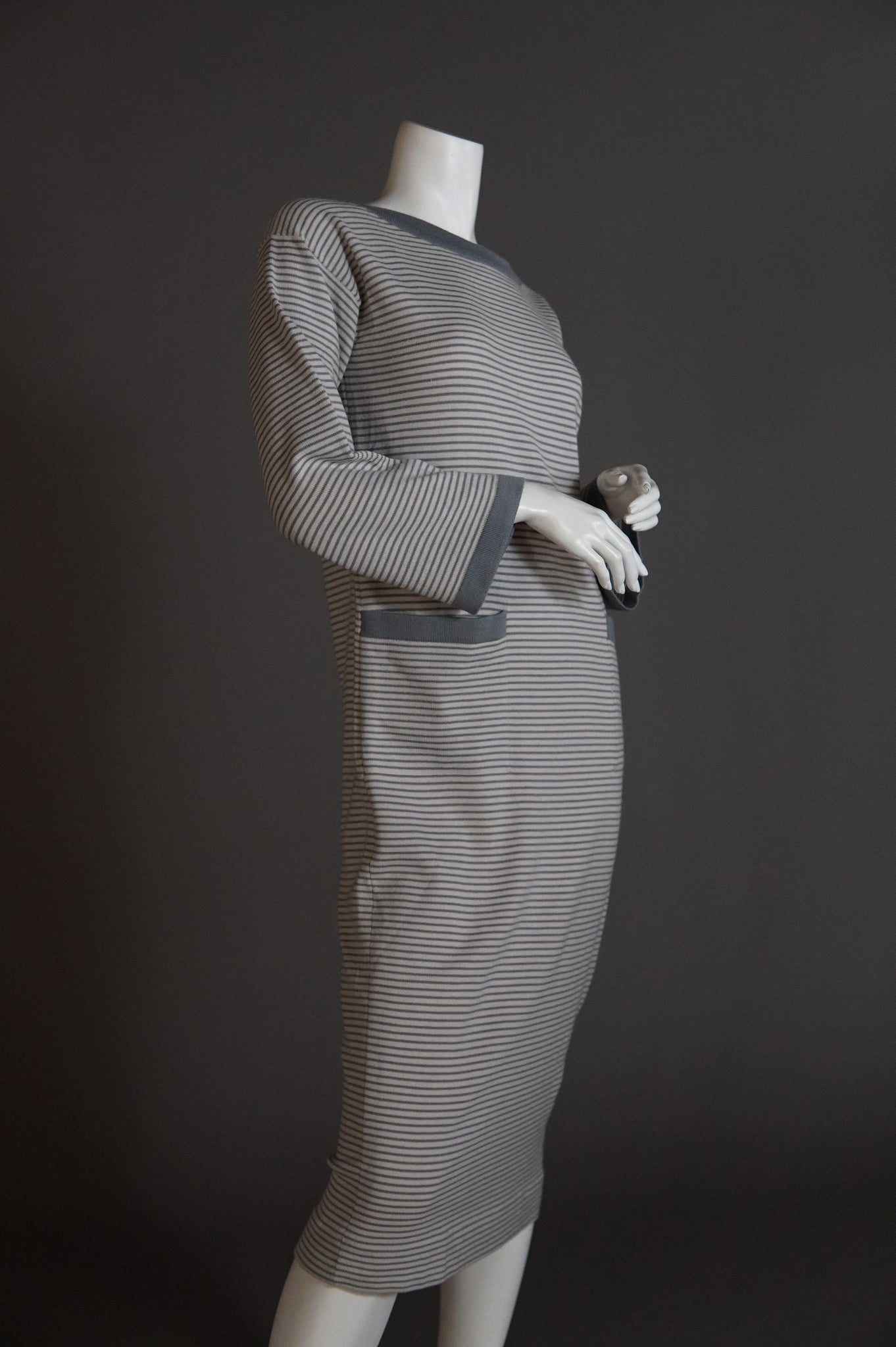 F/W 1975 Yves Saint Laurent Rive Gauche runway striped knit dress with pockets - S