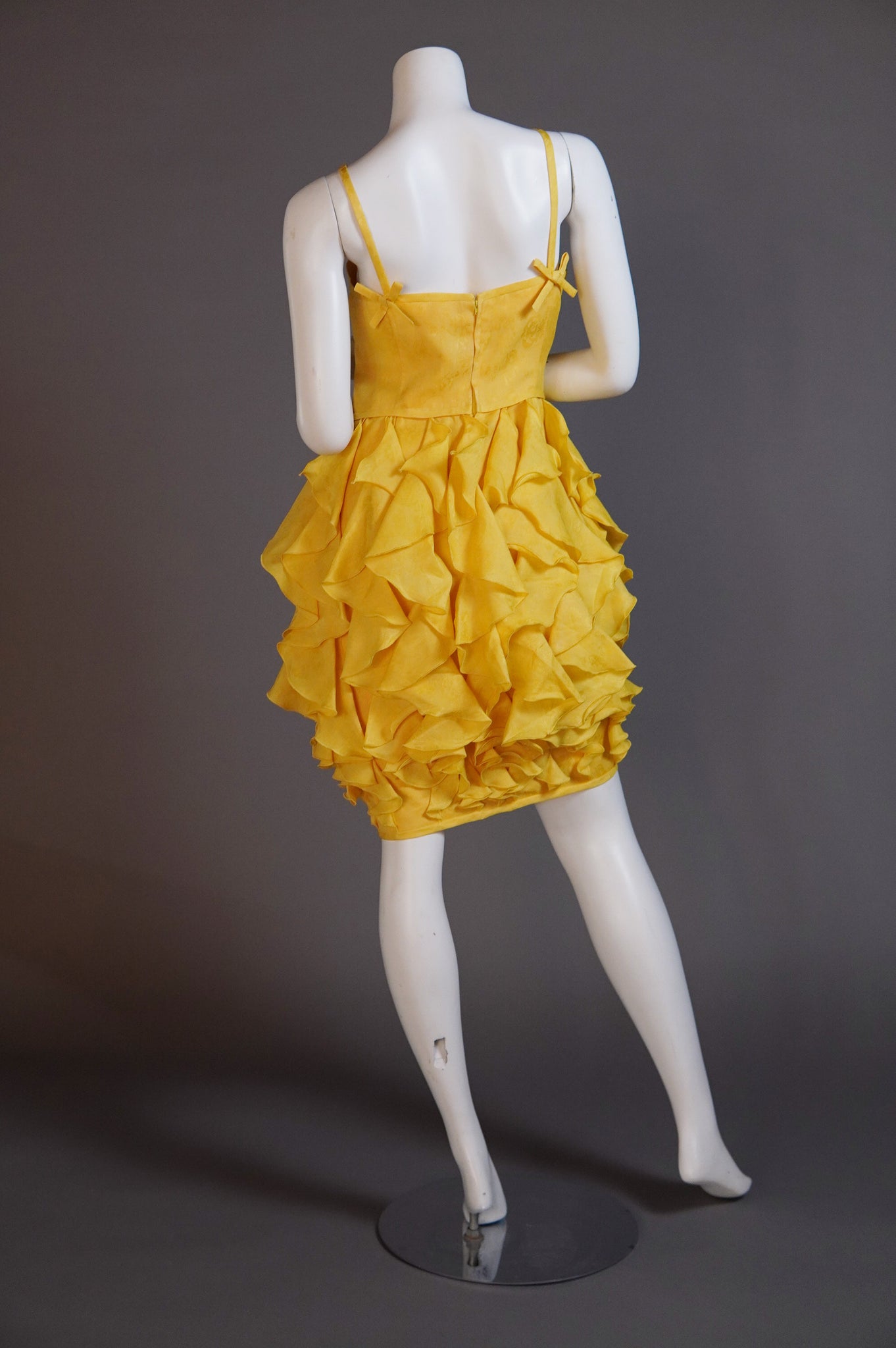 Emanuel Ungaro yellow silk brocade dress with ruffled skirt - L