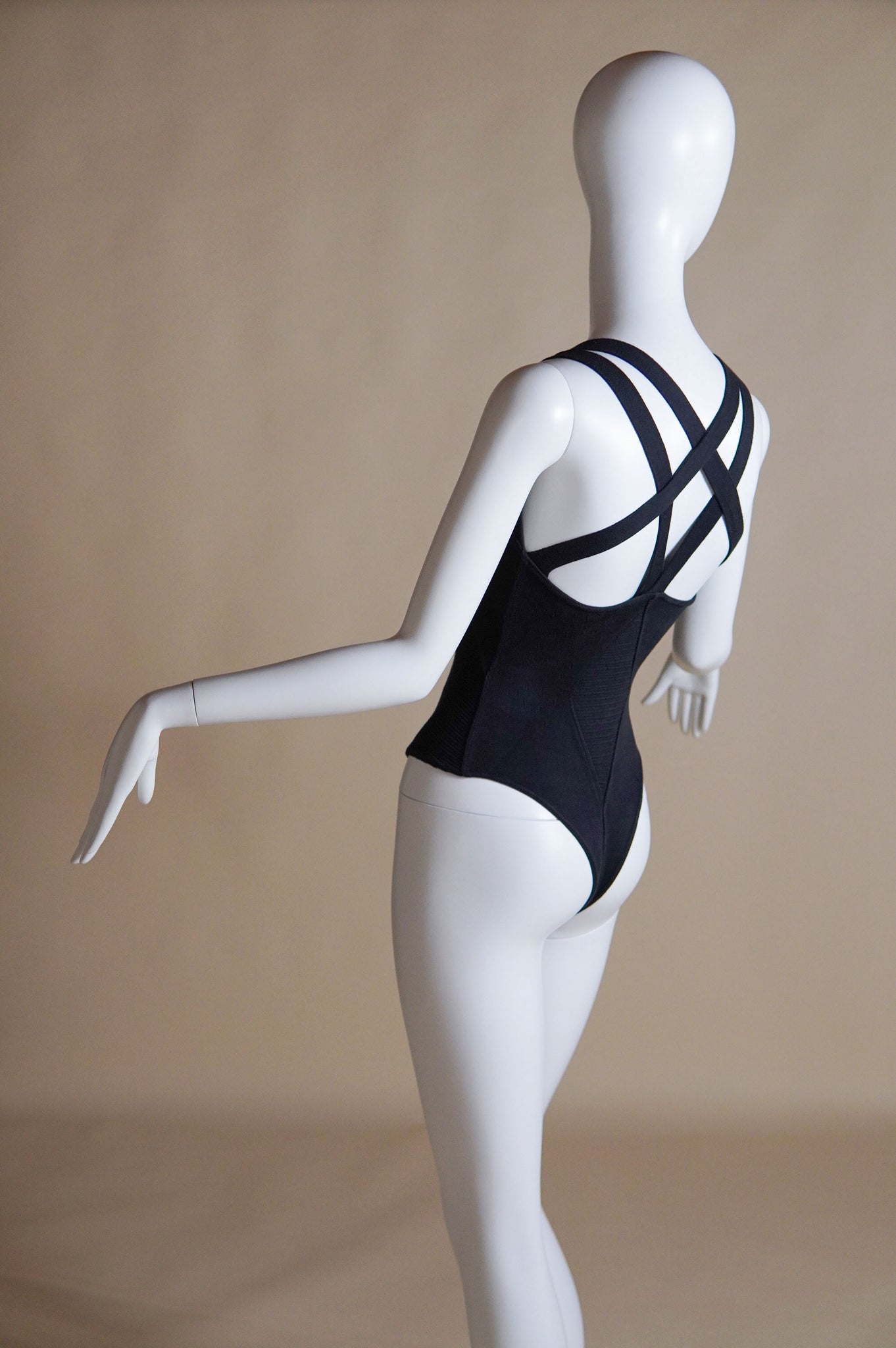 S/S 1990 Alaïa black runway bodysuit with ribbed panels - XS