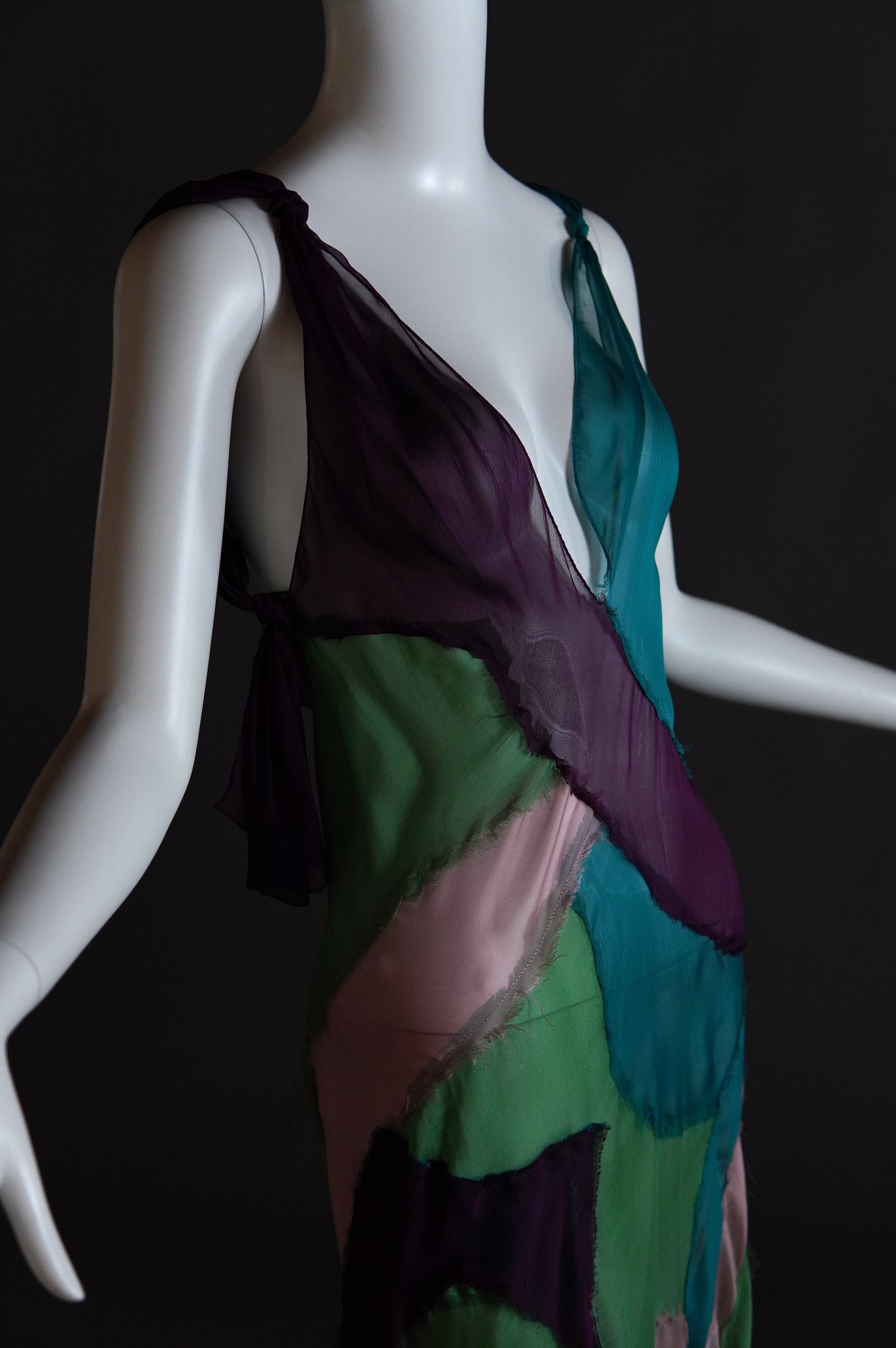 S/S 2005 Alberta Ferretti colourful sheer silk patchwork dress - XS/S