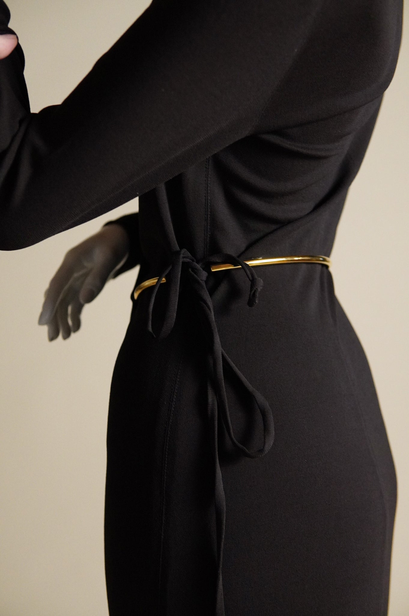 1990s Donna Karan chocolate brown wrap dress with gold belt - S/M