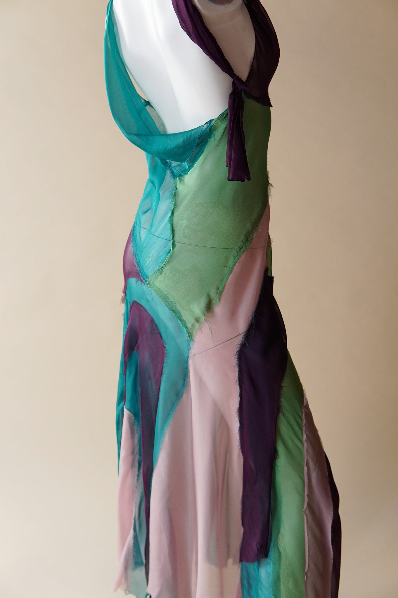 S/S 2005 Alberta Ferretti colourful sheer silk patchwork dress - XS/S