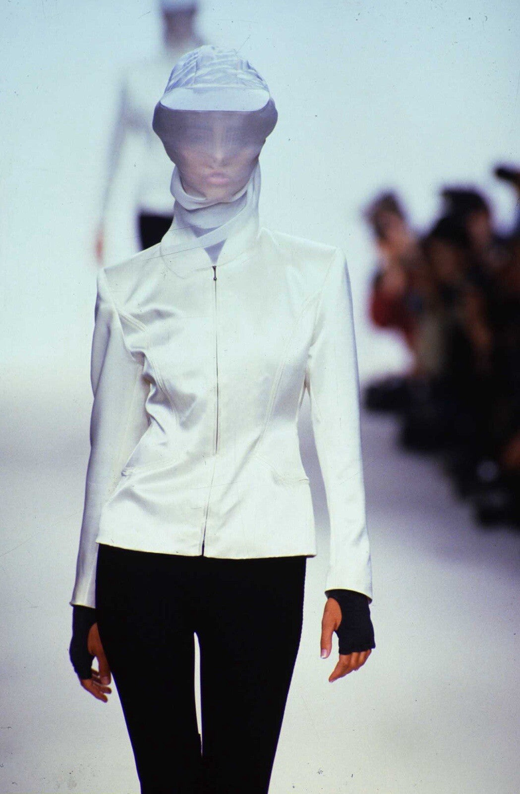 F/W 1990 John Galliano "Fencing" collection fitted runway satin jacket with bomber details - M