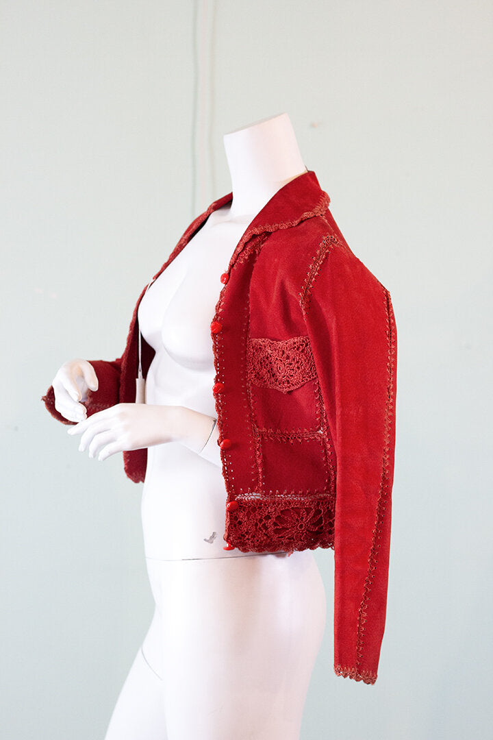1970s suede crochet jacket - XS/S