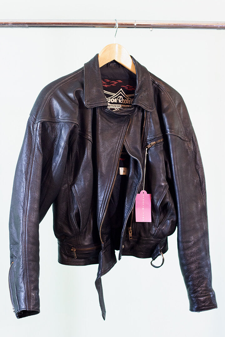 cropped leather moto jacket - S/M