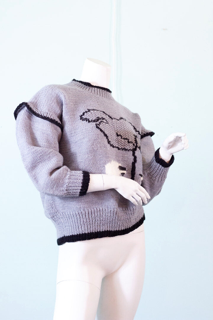 hand knit sheep sweater - O/S