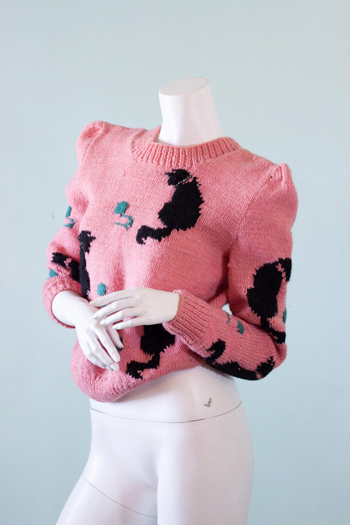 1950s hand knit cat sweater - S/M